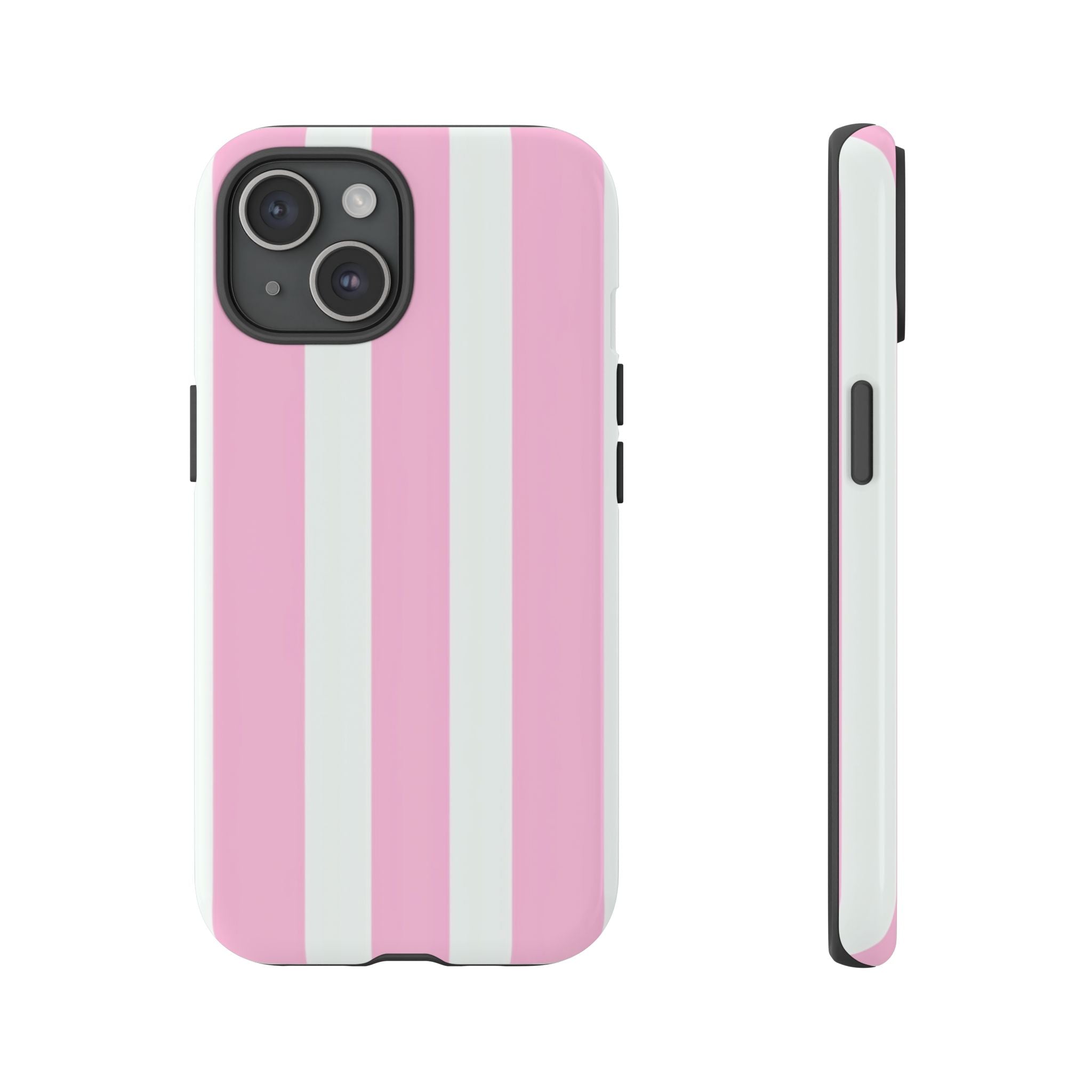 Pink & White Striped Tough Phone Case — Durable Protective Phone Cover