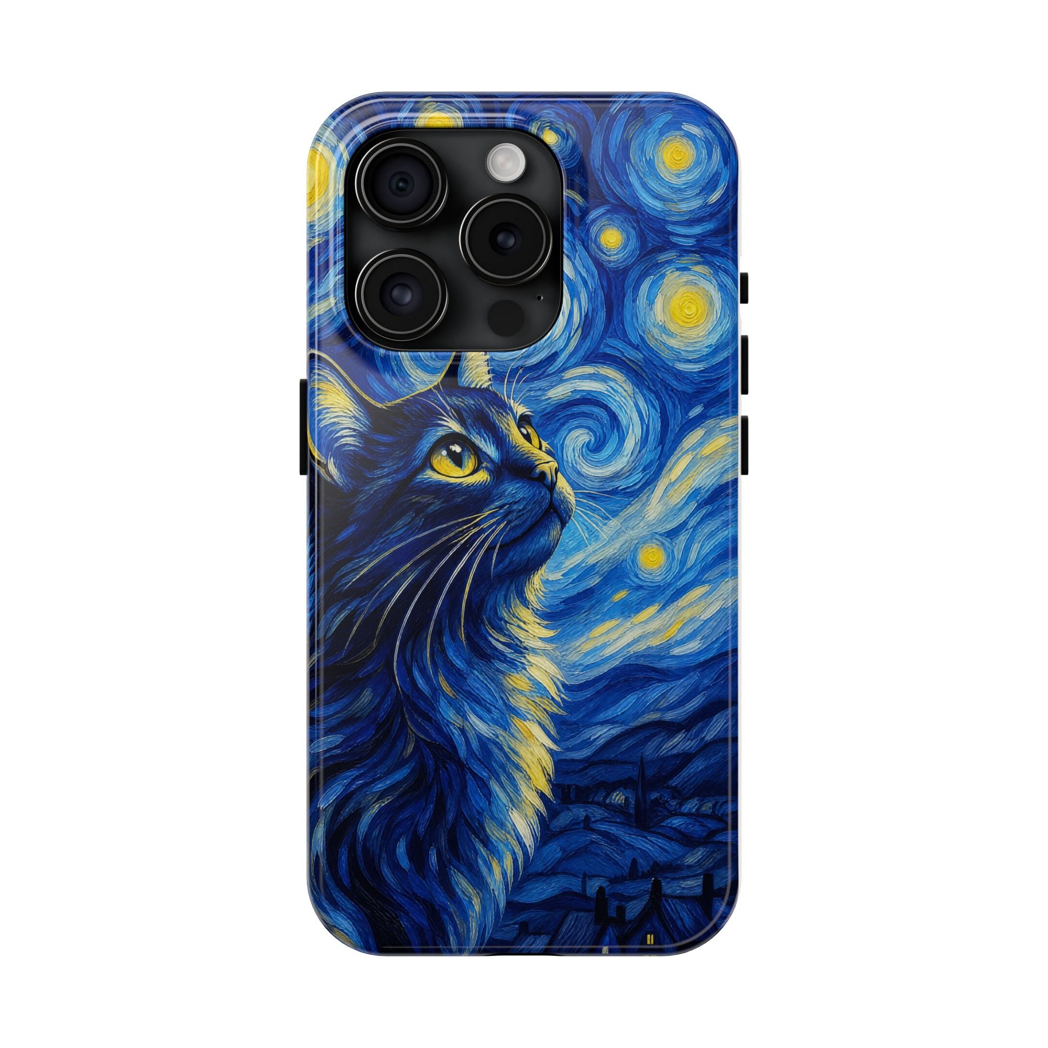 Starry Night Cat Tough Phone Case — Van Gogh Style Galaxy Kitten Protective Cover