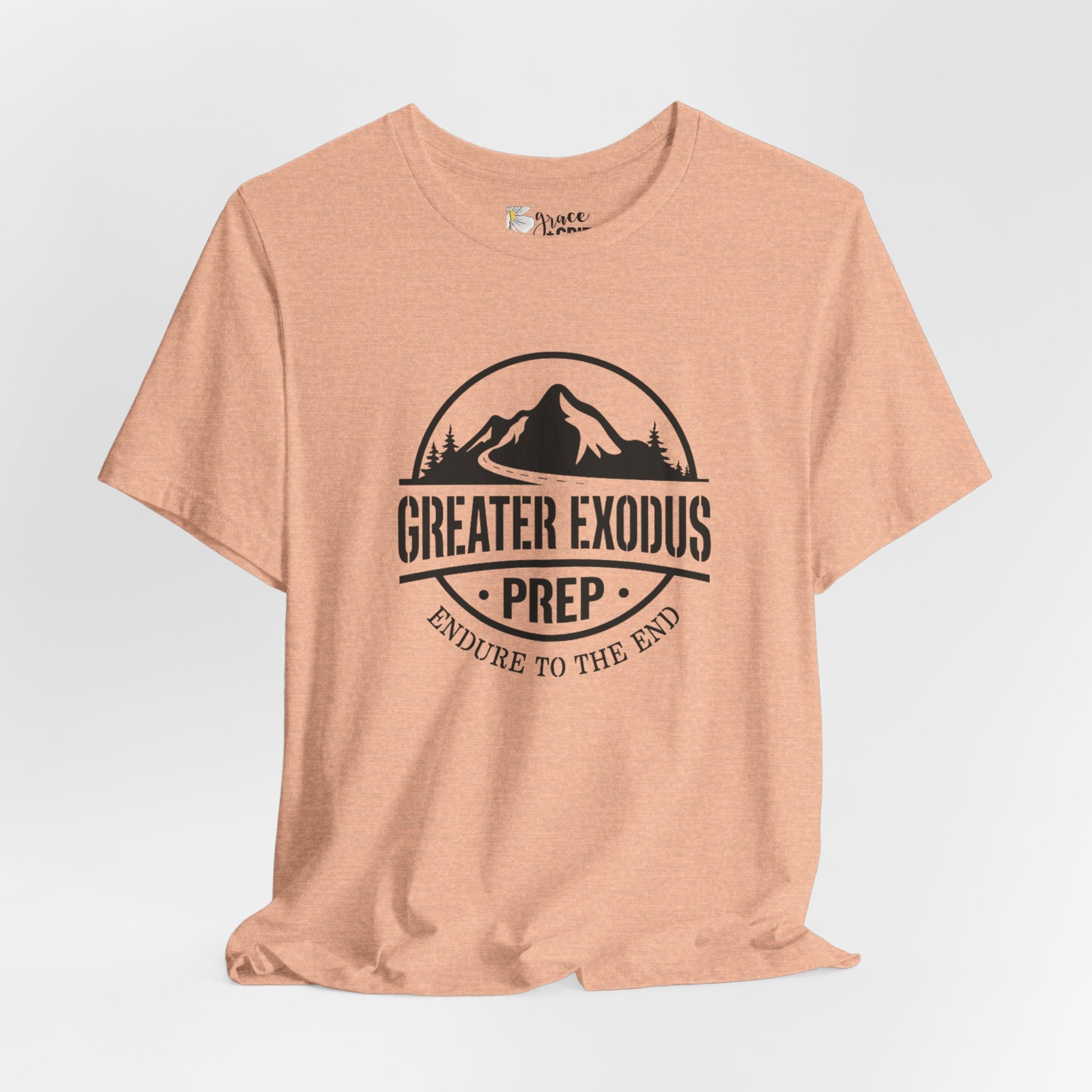 Greater Exodus Prep T-Shirt — Mountain Logo “Endure to the End” Adventure Tee