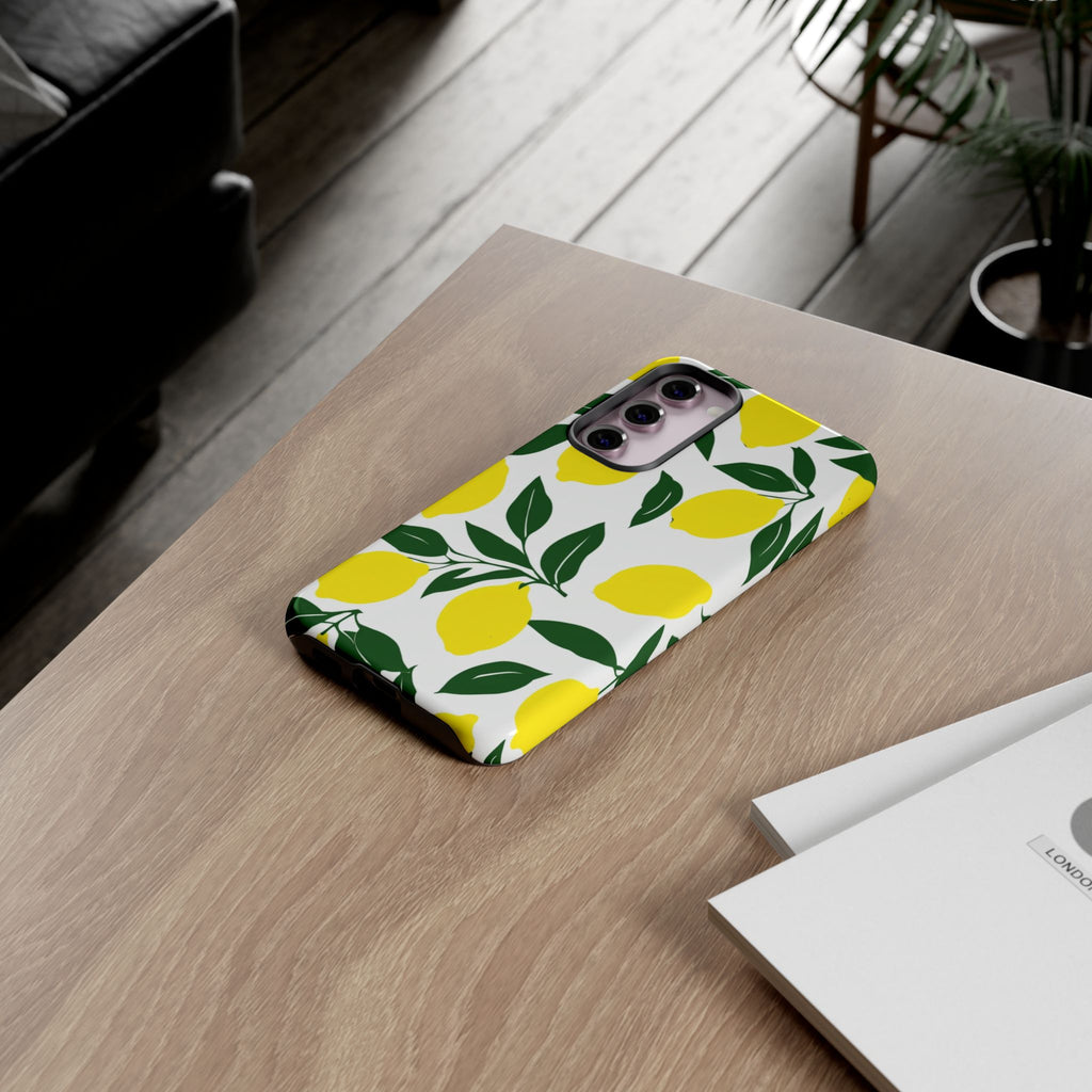 Lemon Pattern Tough Phone Case — Bright Citrus Protective Cover