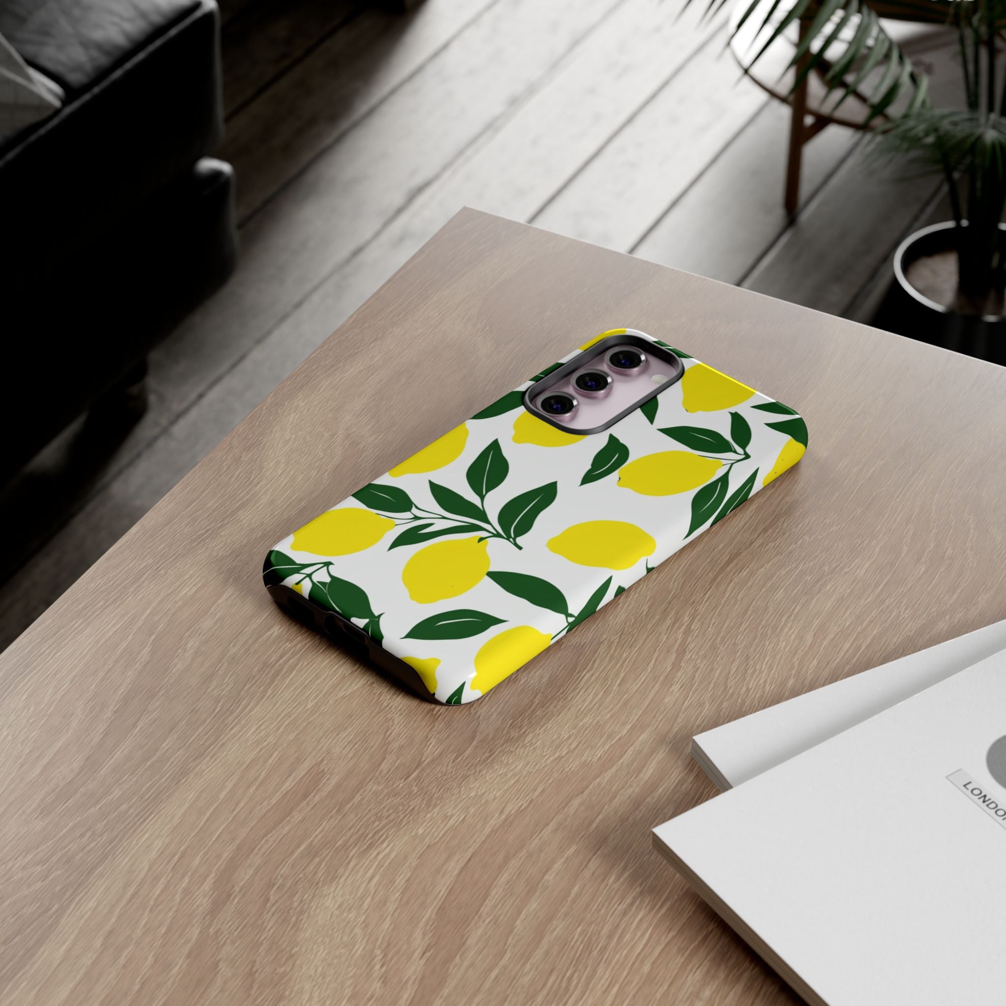 Lemon Pattern Tough Phone Case — Bright Citrus Protective Cover