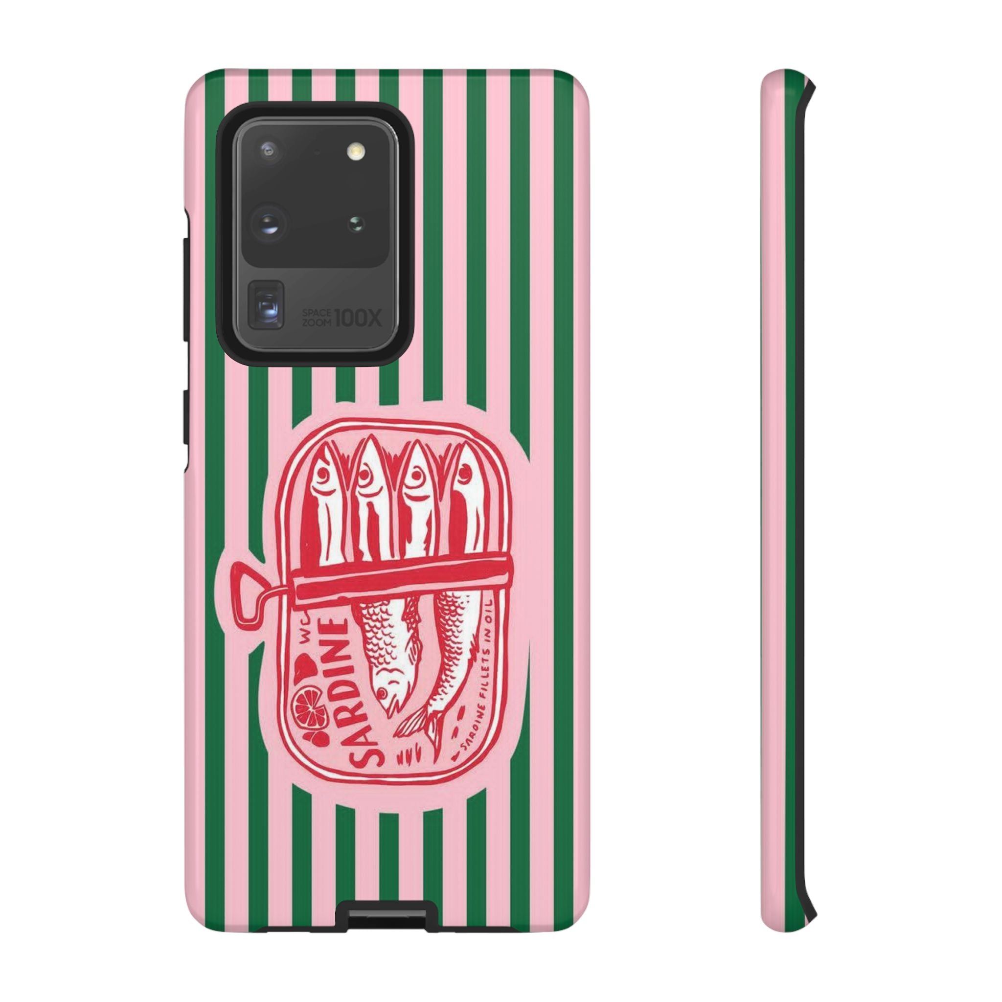 Sardine Stripe Phone Case — Retro Pink & Green Nautical Protection