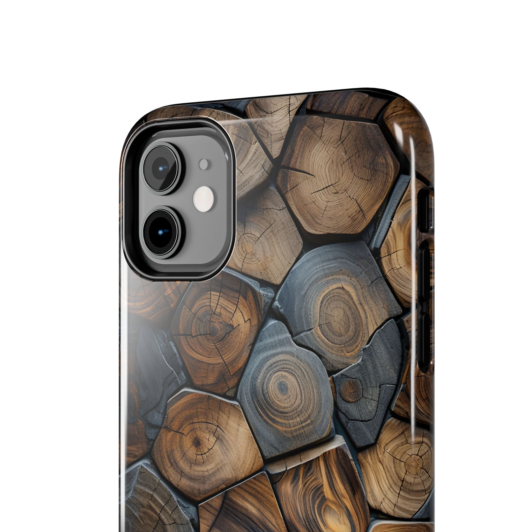 Woodgrain Hex Pattern Tough Phone Case — Rustic Log Cross-Section Design