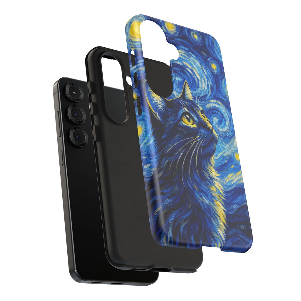 Starry Night Cat Phone Case — Van GoghStyle Blue Galaxy iPhone Cover