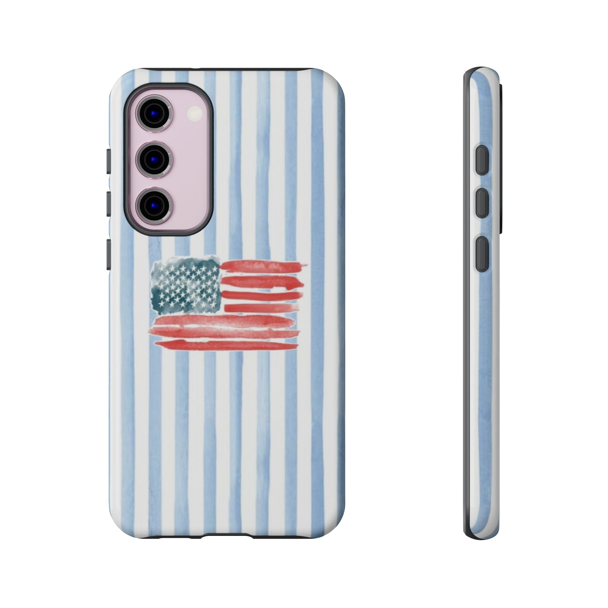 American Flag Watercolor Phone Case - Blue Stripe Tough Case