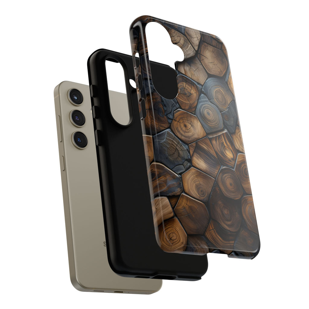 Wood Grain Hex Phone Case — Rustic Geometric iPhone Protection