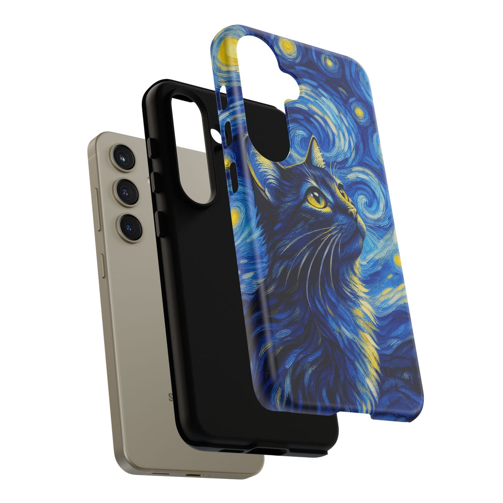 Starry Night Cat Phone Case — Van GoghStyle Blue Galaxy iPhone Cover