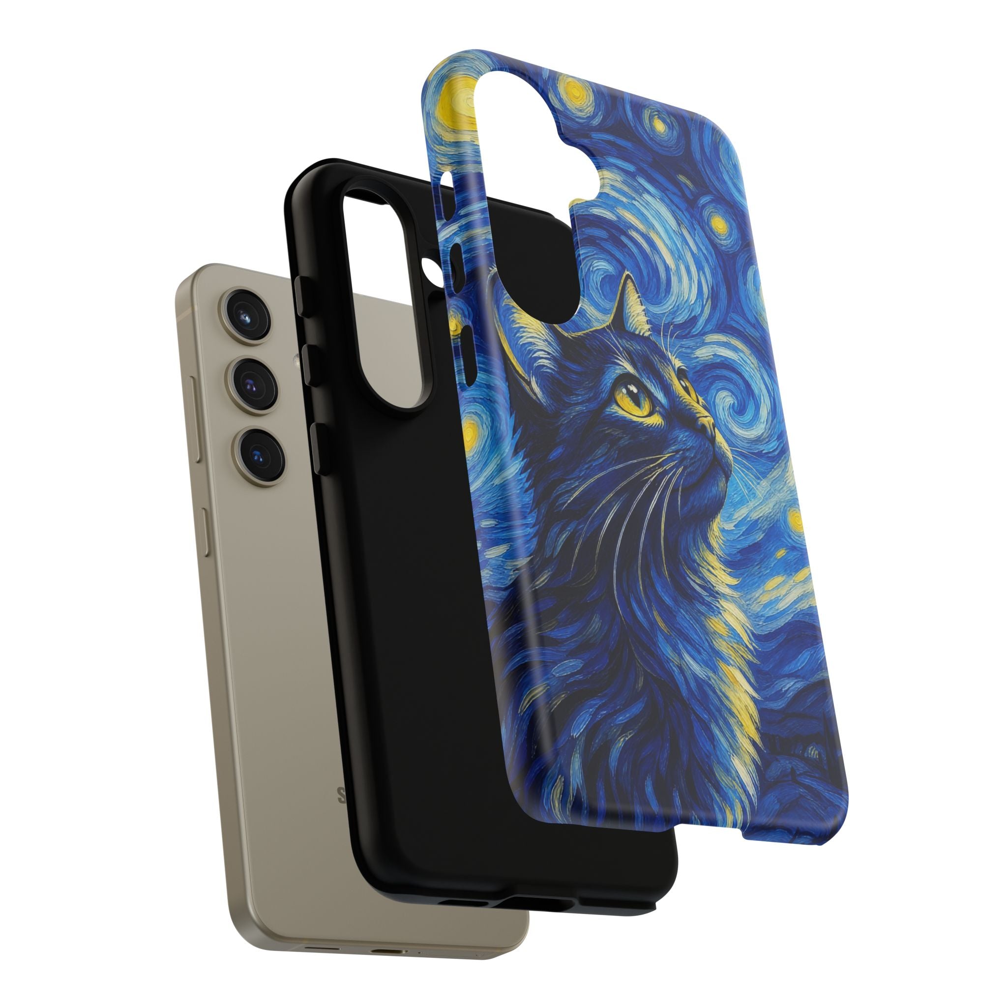 Starry Night Cat Phone Case — Van GoghStyle Blue Galaxy iPhone Cover