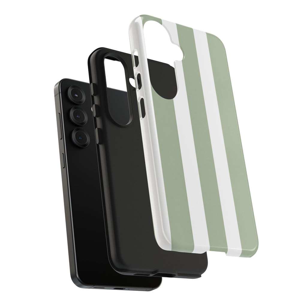 Sage & White Striped Tough Phone Case — Durable Protective Phone Cover