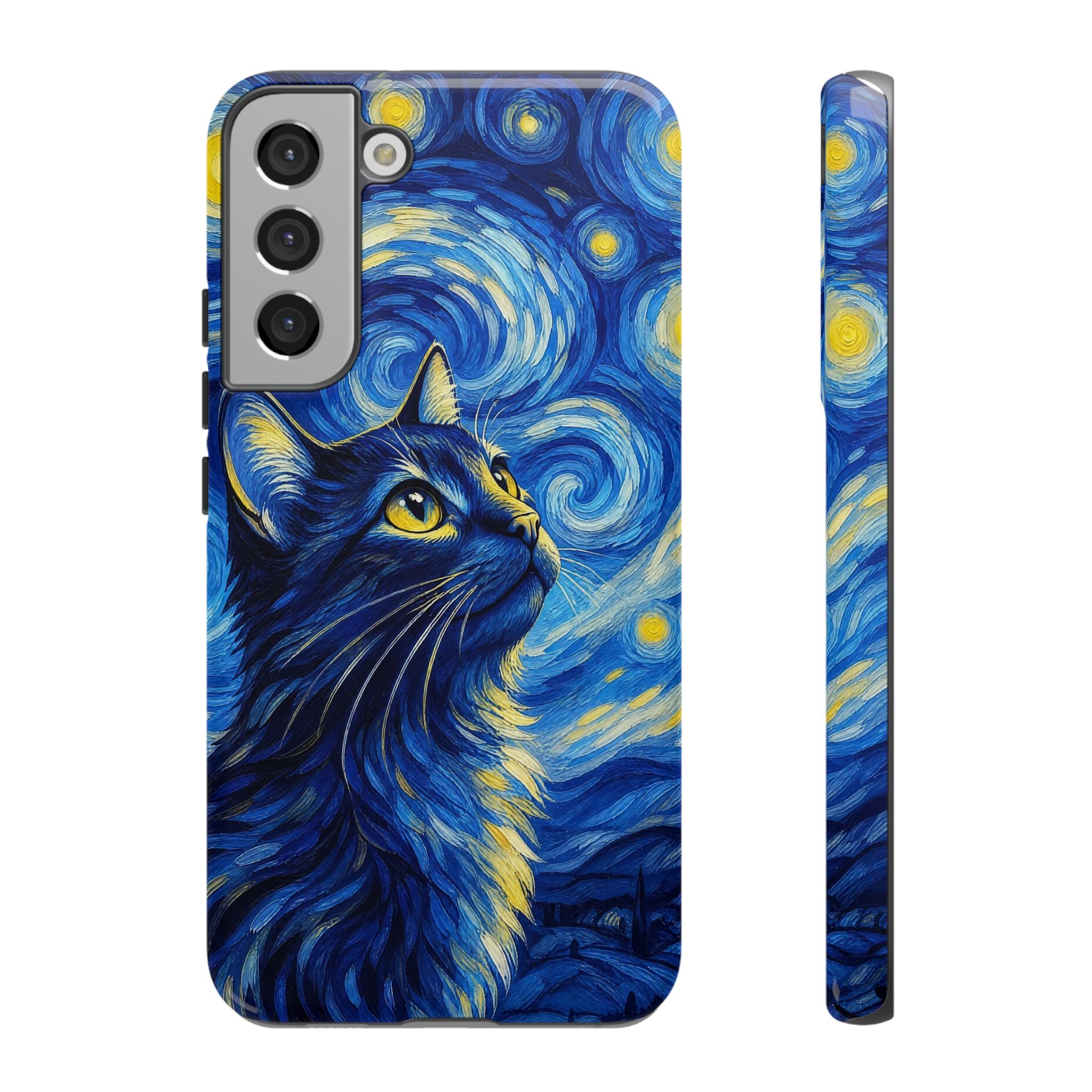 Starry Night Cat Phone Case — Van GoghStyle Blue Galaxy iPhone Cover