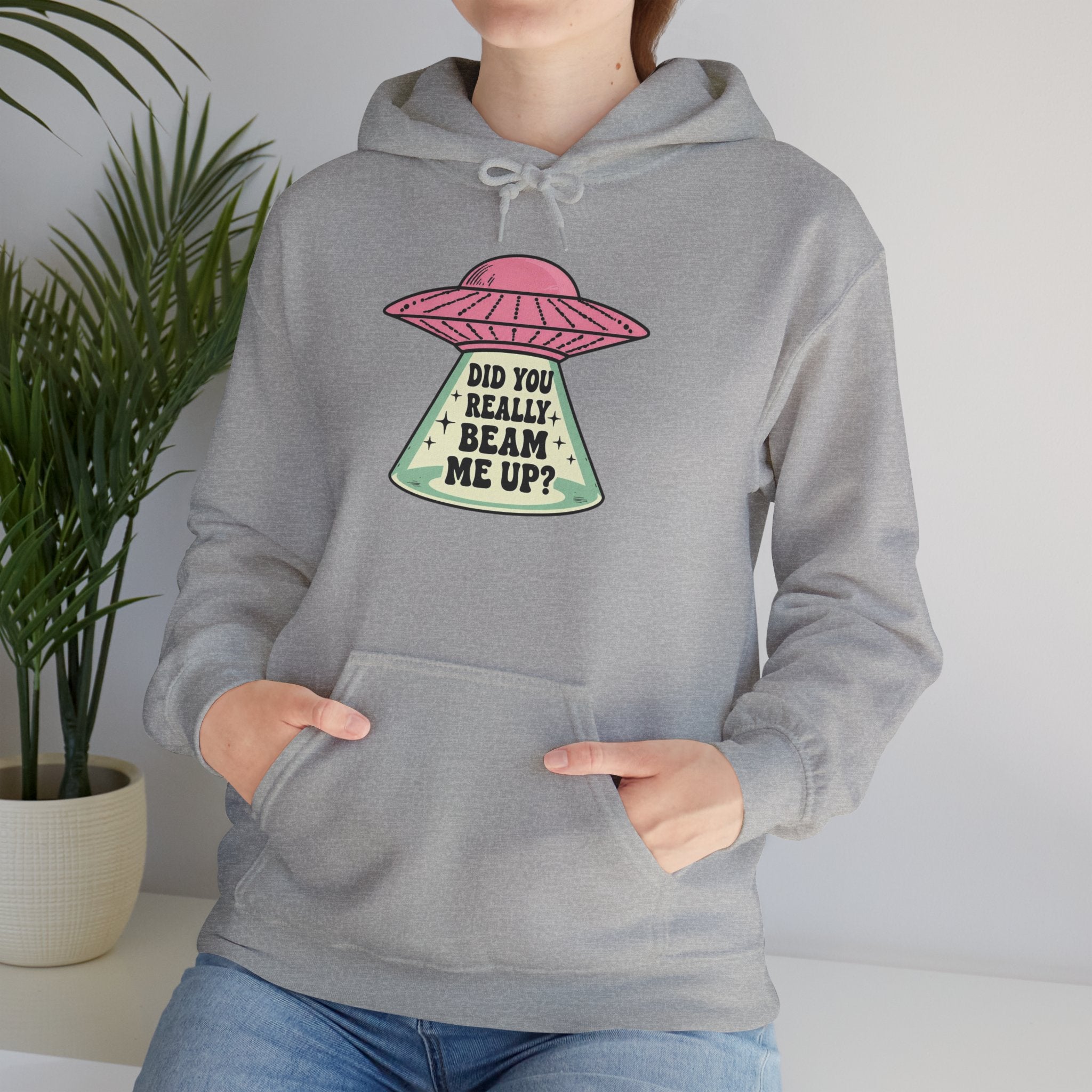 Alien UFO Hoodie — "Did You Really Beam Me Up?" Cute Retro Graphic Sweatshirt
