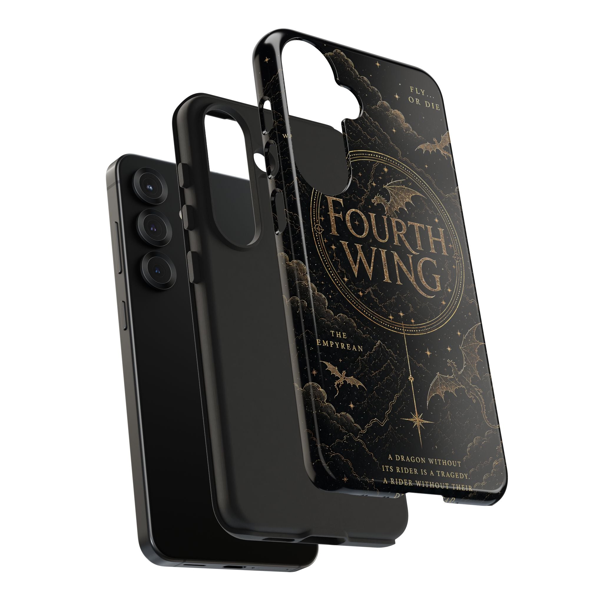 Fourth Wing Tough Phone Case — Dark Fantasy Dragon Design, 'Fly or Die' Quote
