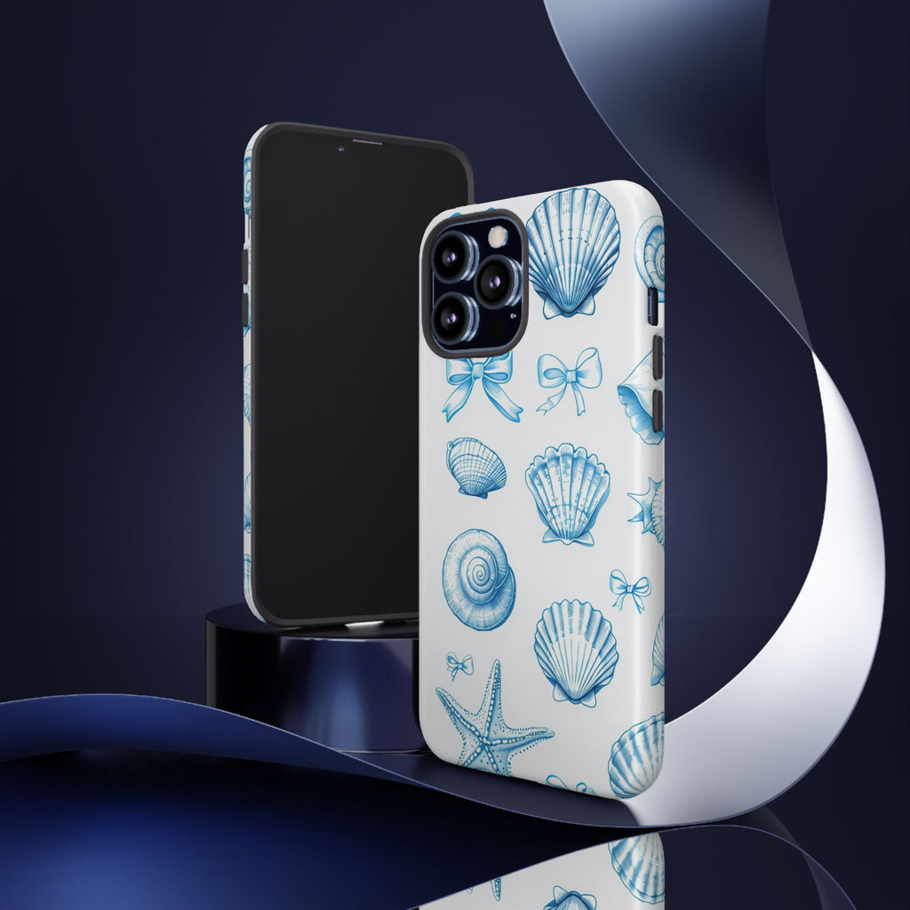 Seaside Shells Phone Case — Blue Nautical Shell & Starfish Pattern