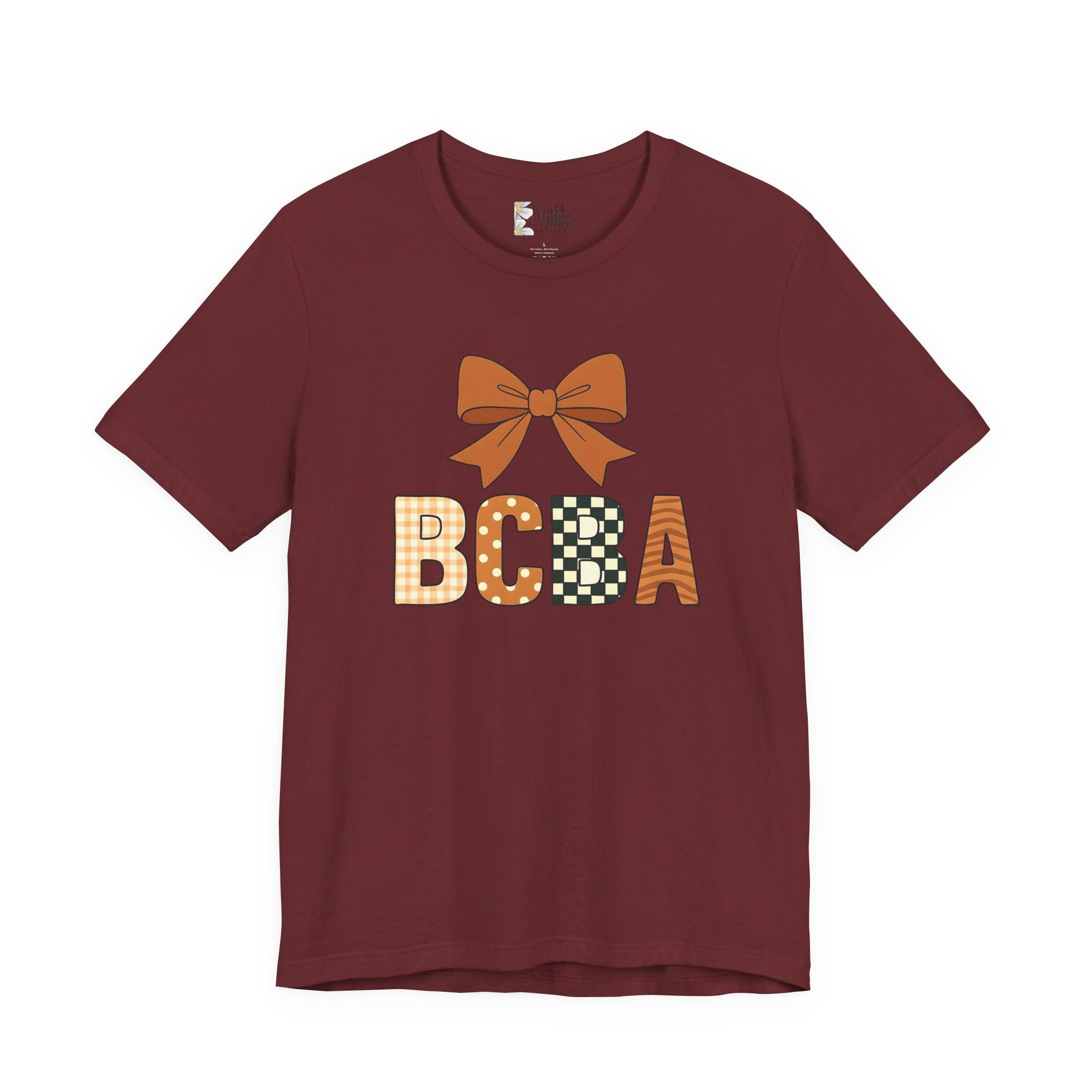 BCBA Monogram Tee | Bow Accent, Orange Plaid and Polka Dot Letters