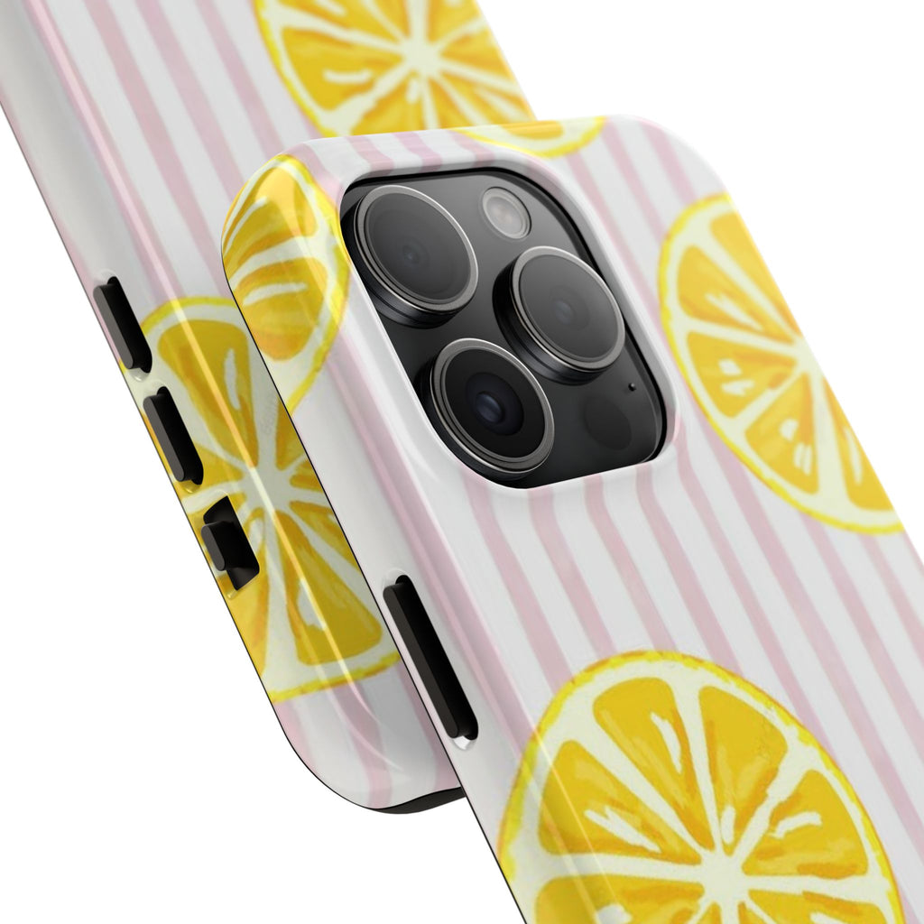 Lemon Slice Tough Phone Case — Pink Stripe Summer Protective Cover