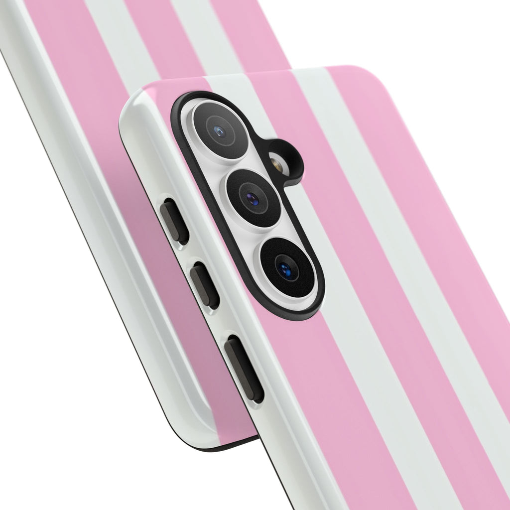 Pink & White Striped Tough Phone Case — Durable Protective Phone Cover