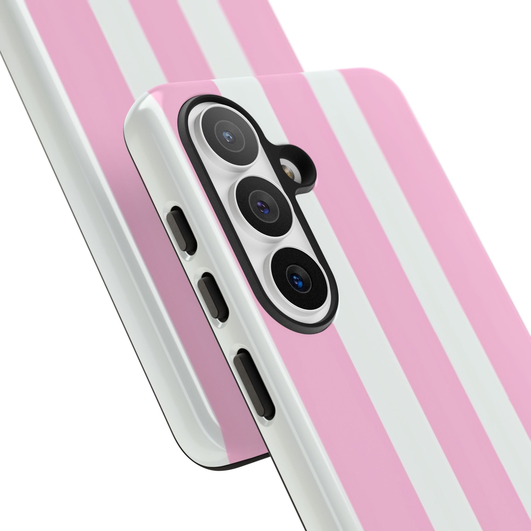 Pink & White Striped Tough Phone Case — Durable Protective Phone Cover