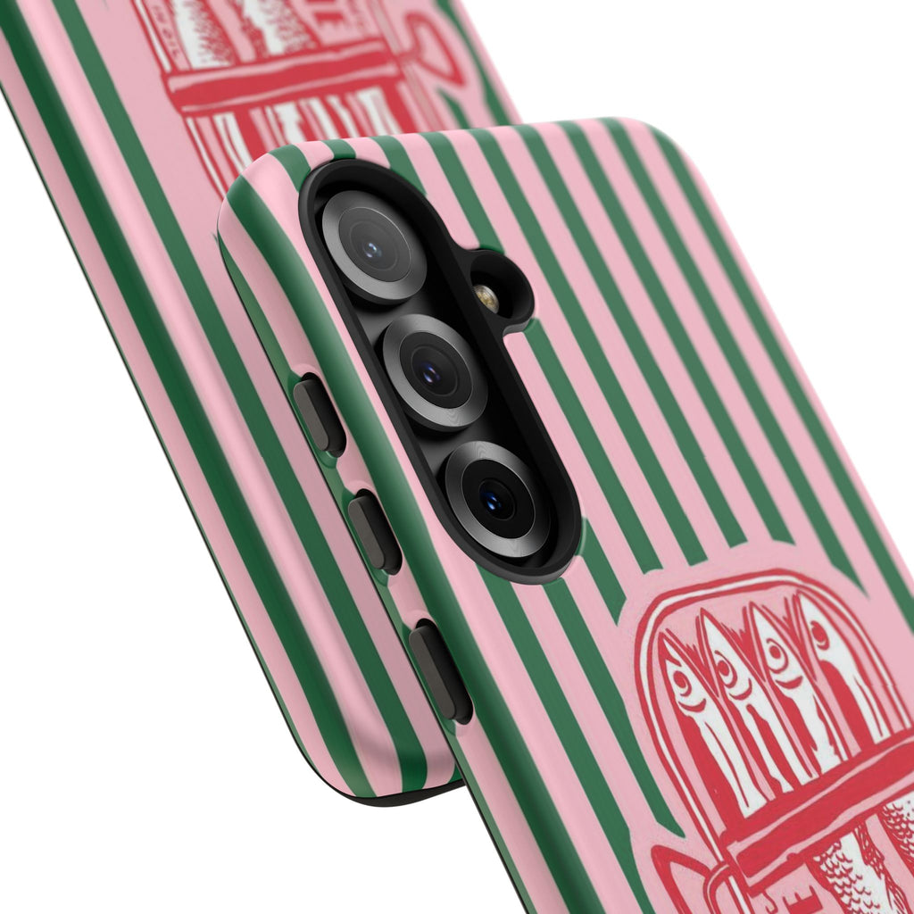 Sardine Stripe Phone Case — Retro Pink & Green Nautical Protection
