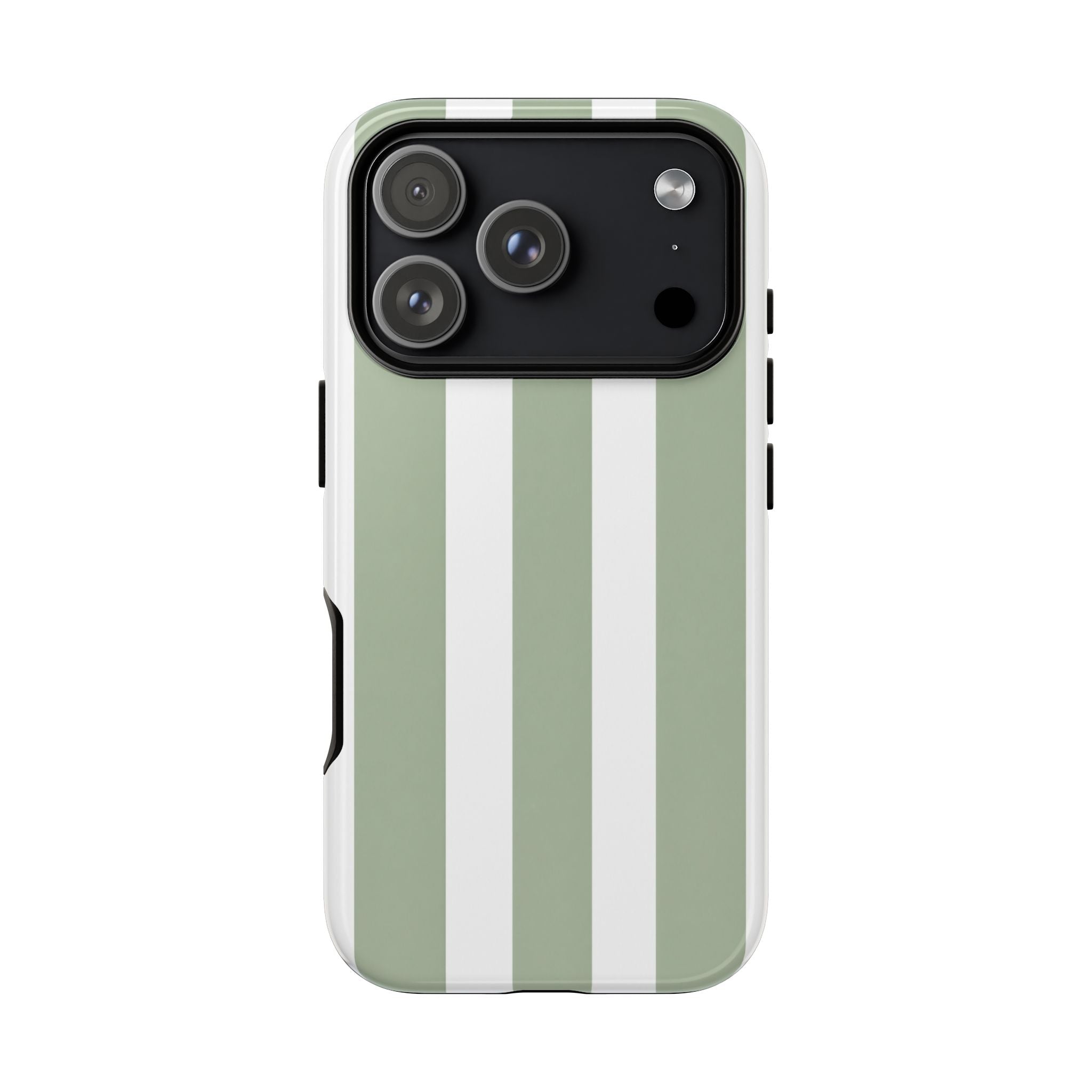 Striped Sage Tough Phone Case — Durable Green & White Vertical Stripe Phone Cover