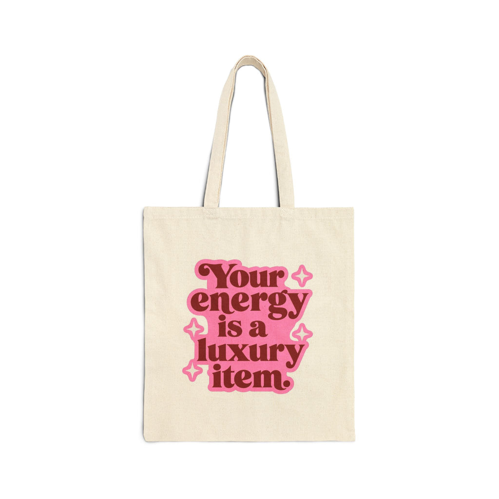 Tote Bag — "Your Energy Is a Luxury Item" Pink Retro Graphic Cotton Canvas Tote