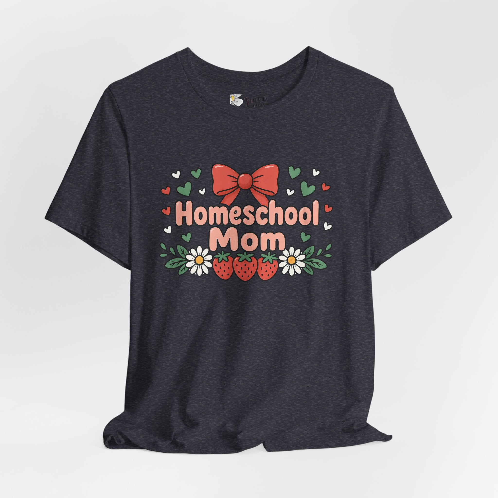 Homeschool Mom T-Shirt – Floral Strawberry Design with Bow