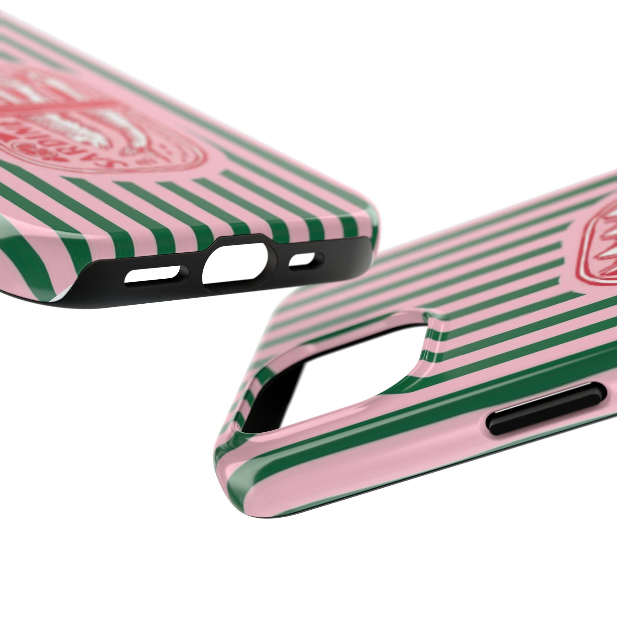 Sardine Stripes Tough Phone Case — Retro Pink & Green Protective Phone Cover