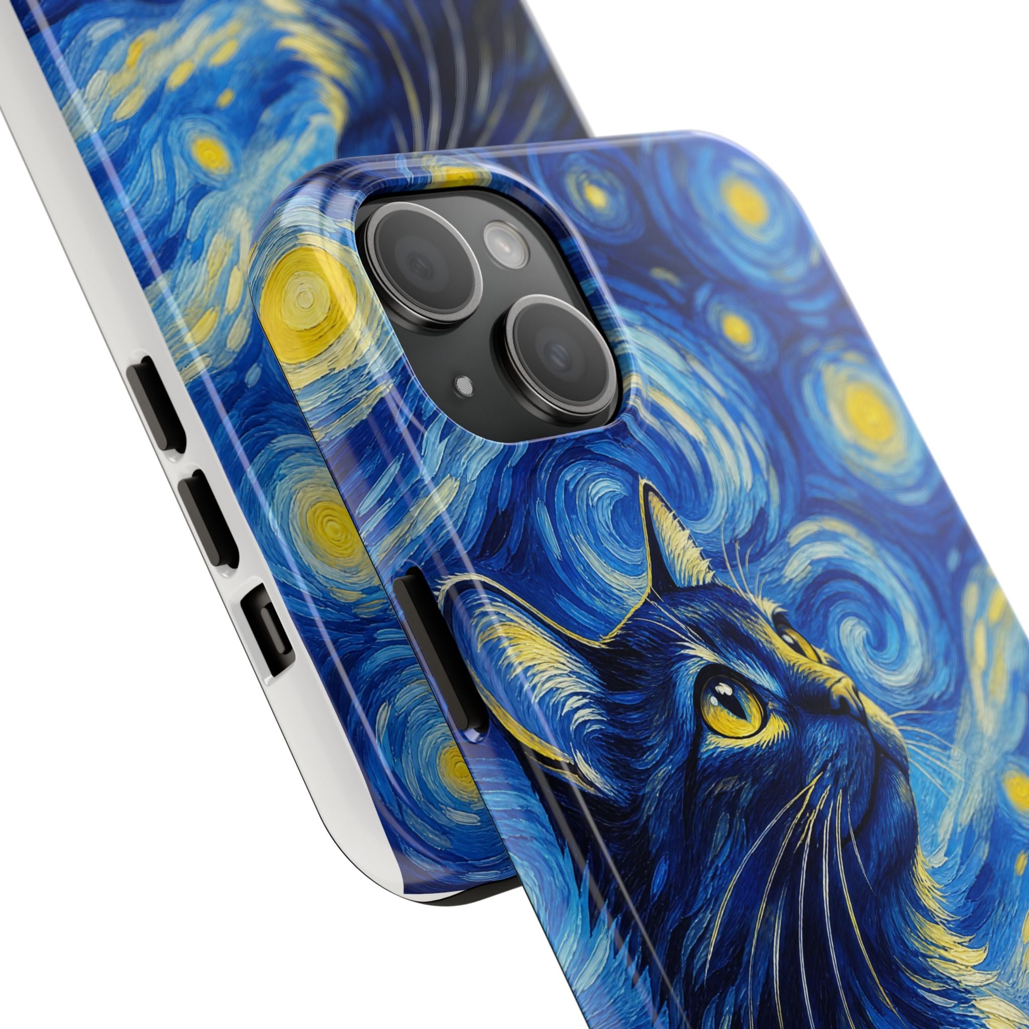 Starry Night Cat Tough Phone Case — Van Gogh Style Galaxy Kitten Protective Cover