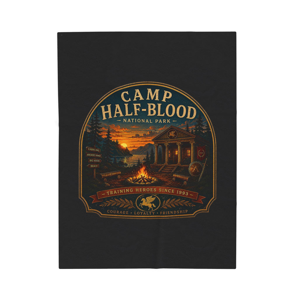 Camp Half-Blood Velveteen Plush Blanket — Campfire Logo Cozy Throw