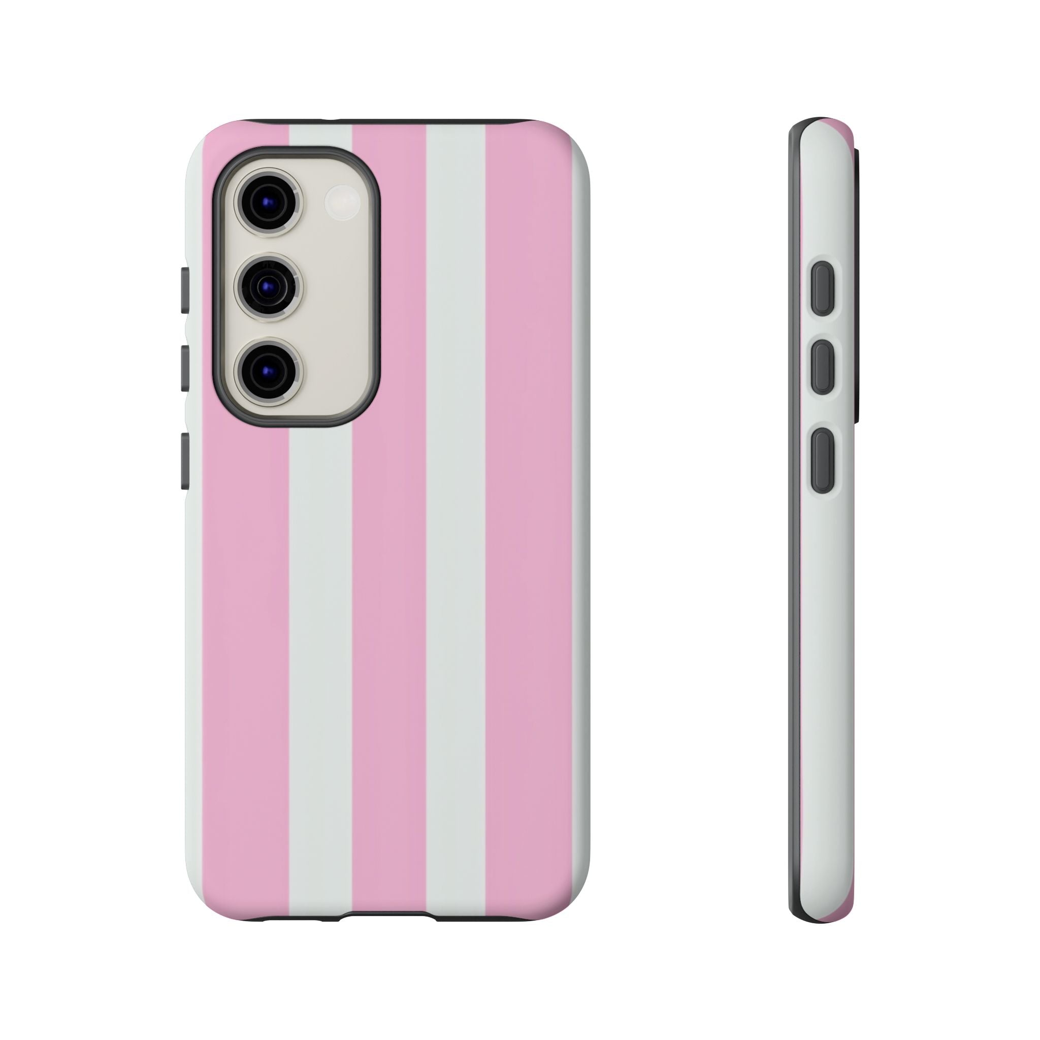 Pink & White Striped Tough Phone Case — Durable Protective Phone Cover
