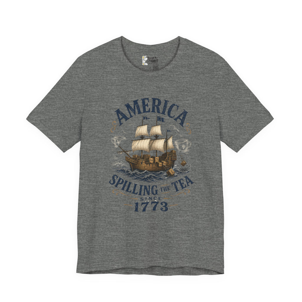 America Spilling the Tea 1773 T‑Shirt — Boston Tea Party Vintage Ship Tee