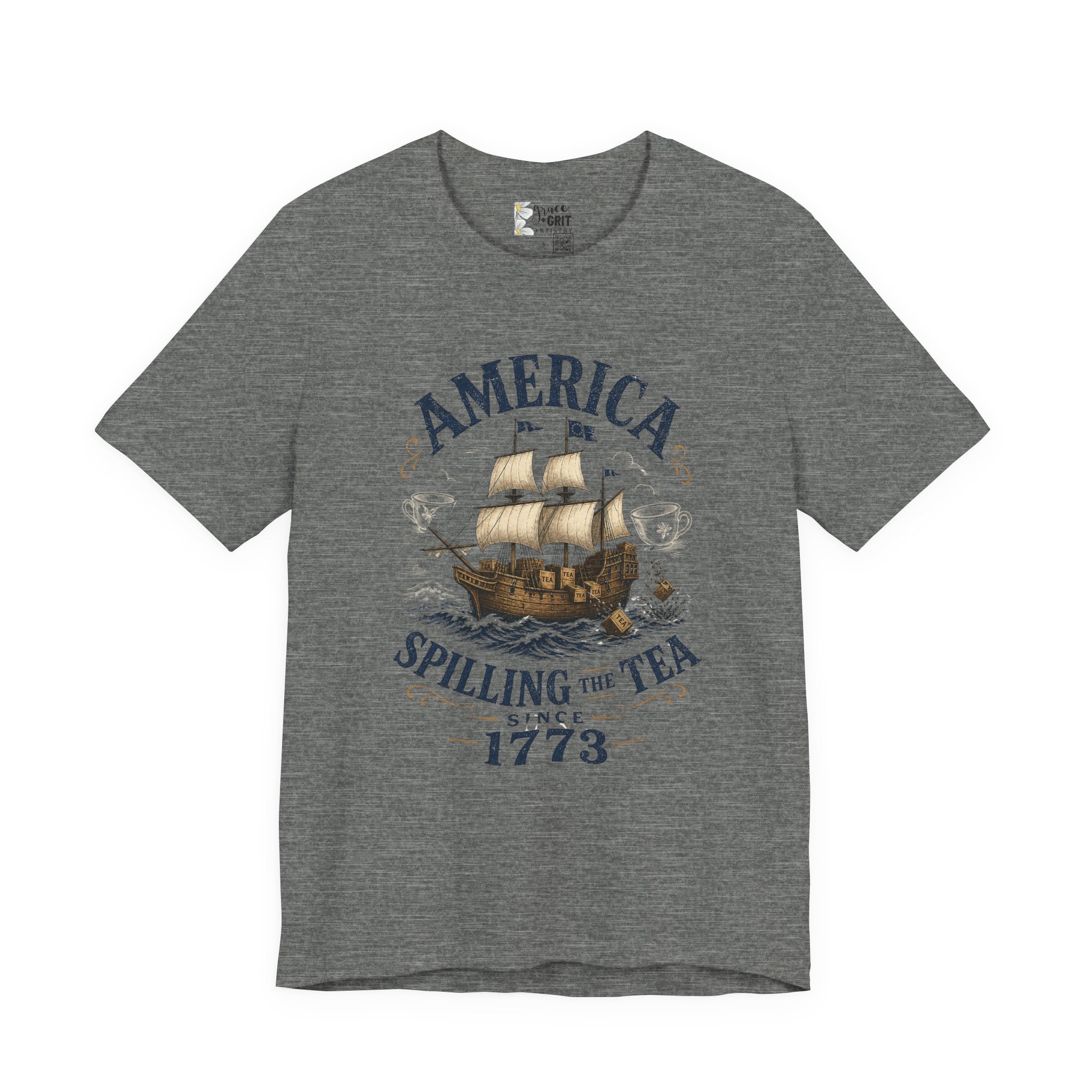 America Spilling the Tea 1773 T‑Shirt — Boston Tea Party Vintage Ship Tee