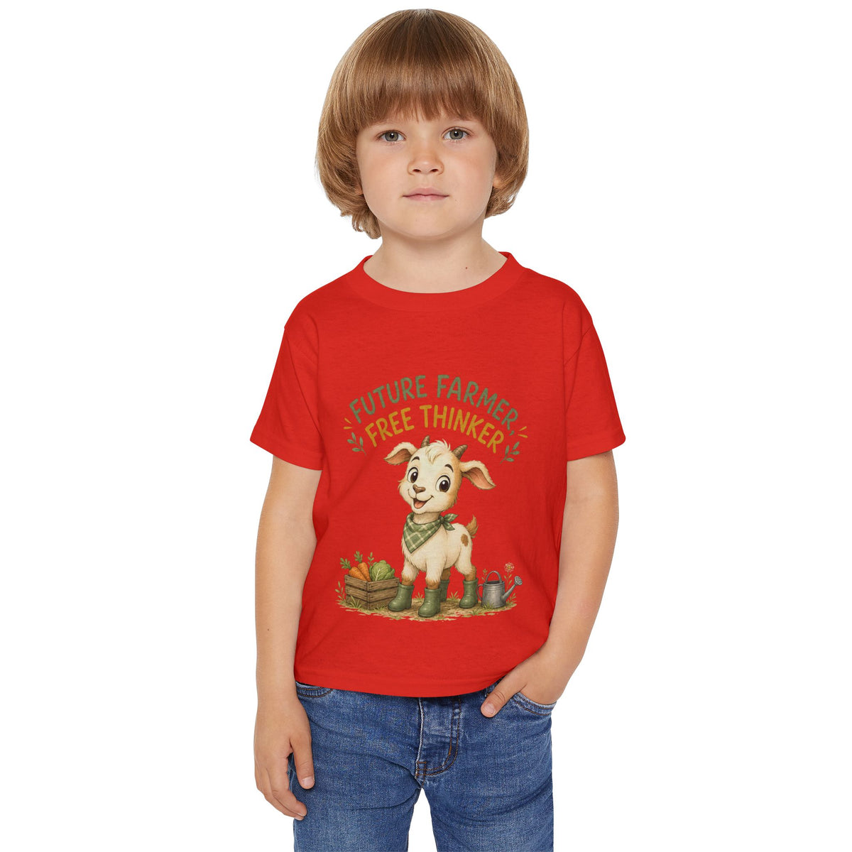 Future Farmer Toddler T-Shirt — Cute Goat "Future Farmer, Free Thinker" Kids Tee