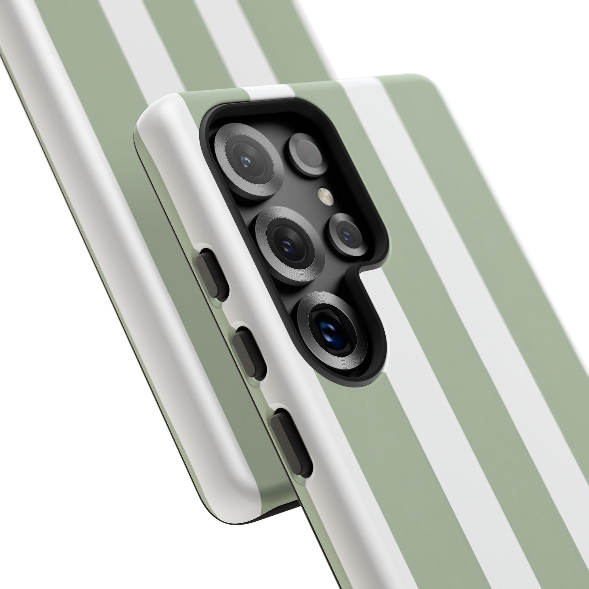 Striped Sage Tough Phone Case — Durable Green & White Vertical Stripe Phone Cover