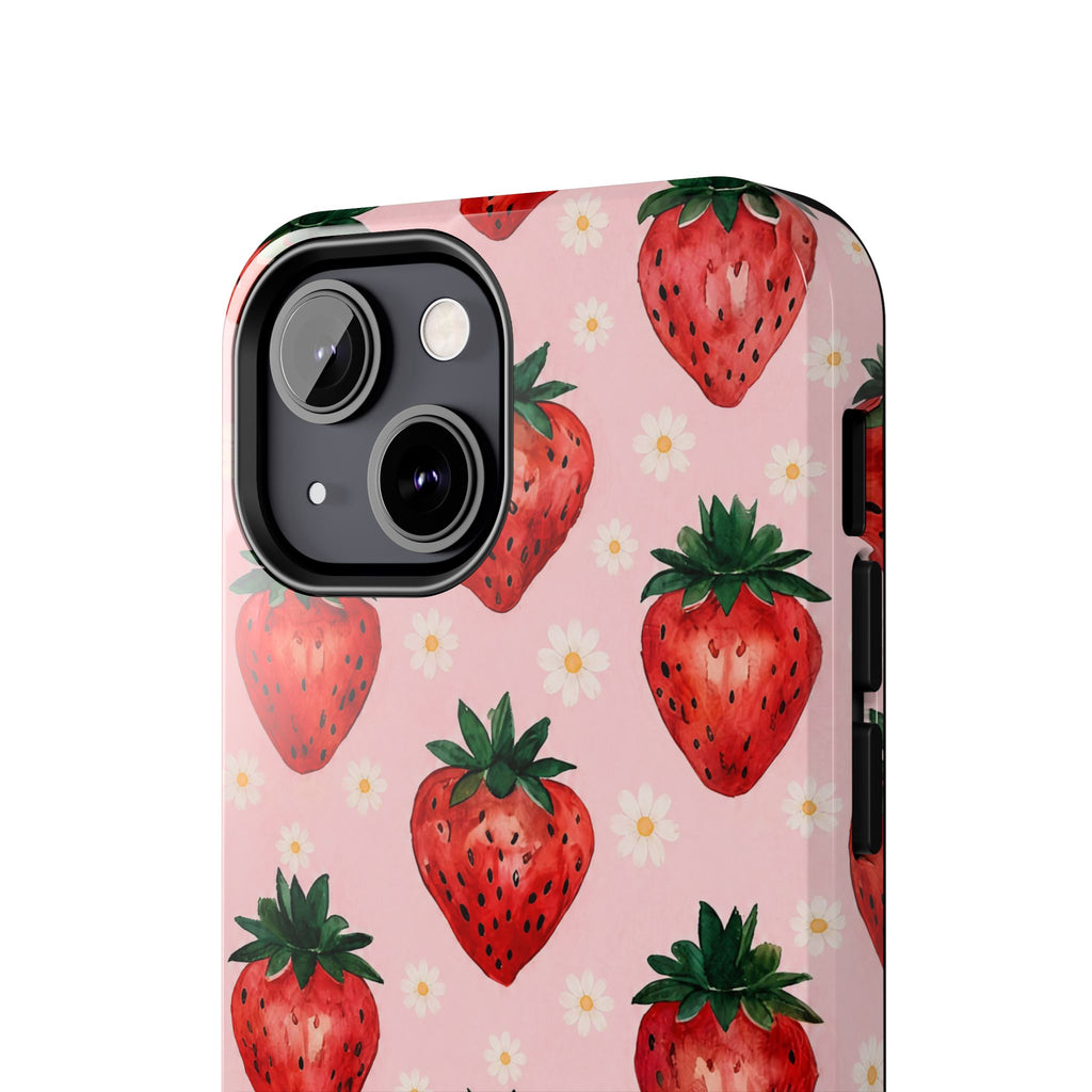 Strawberry Pattern Tough Phone Case — Cute Pink Fruit iPhone/Android Protection
