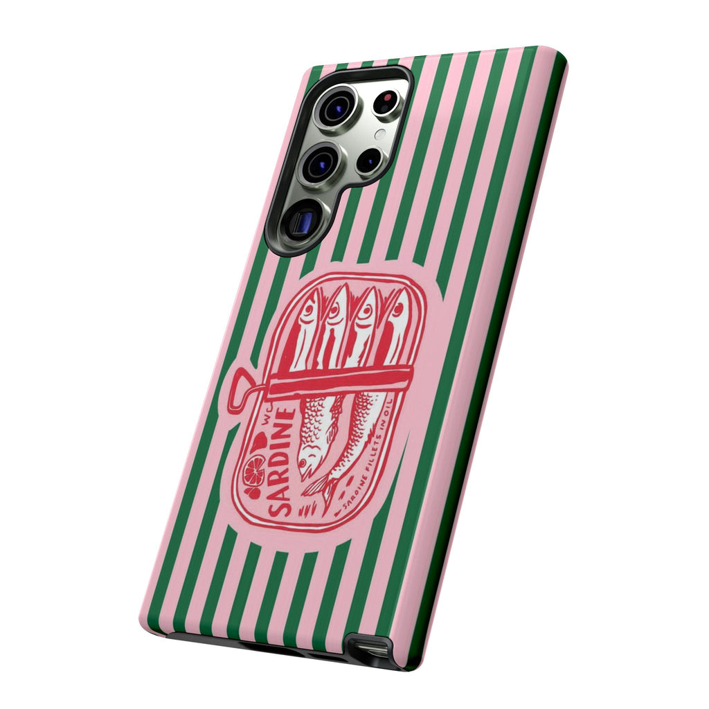 Sardine Stripe Phone Case — Retro Pink & Green Nautical Protection