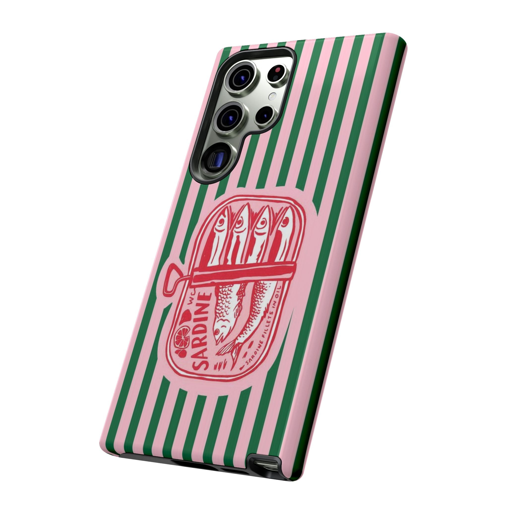 Sardine Stripe Phone Case — Retro Pink & Green Nautical Protection