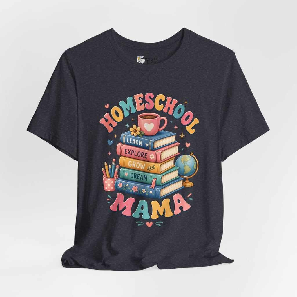 Homeschool Mama T-Shirt – Colorful Stacked Books Design