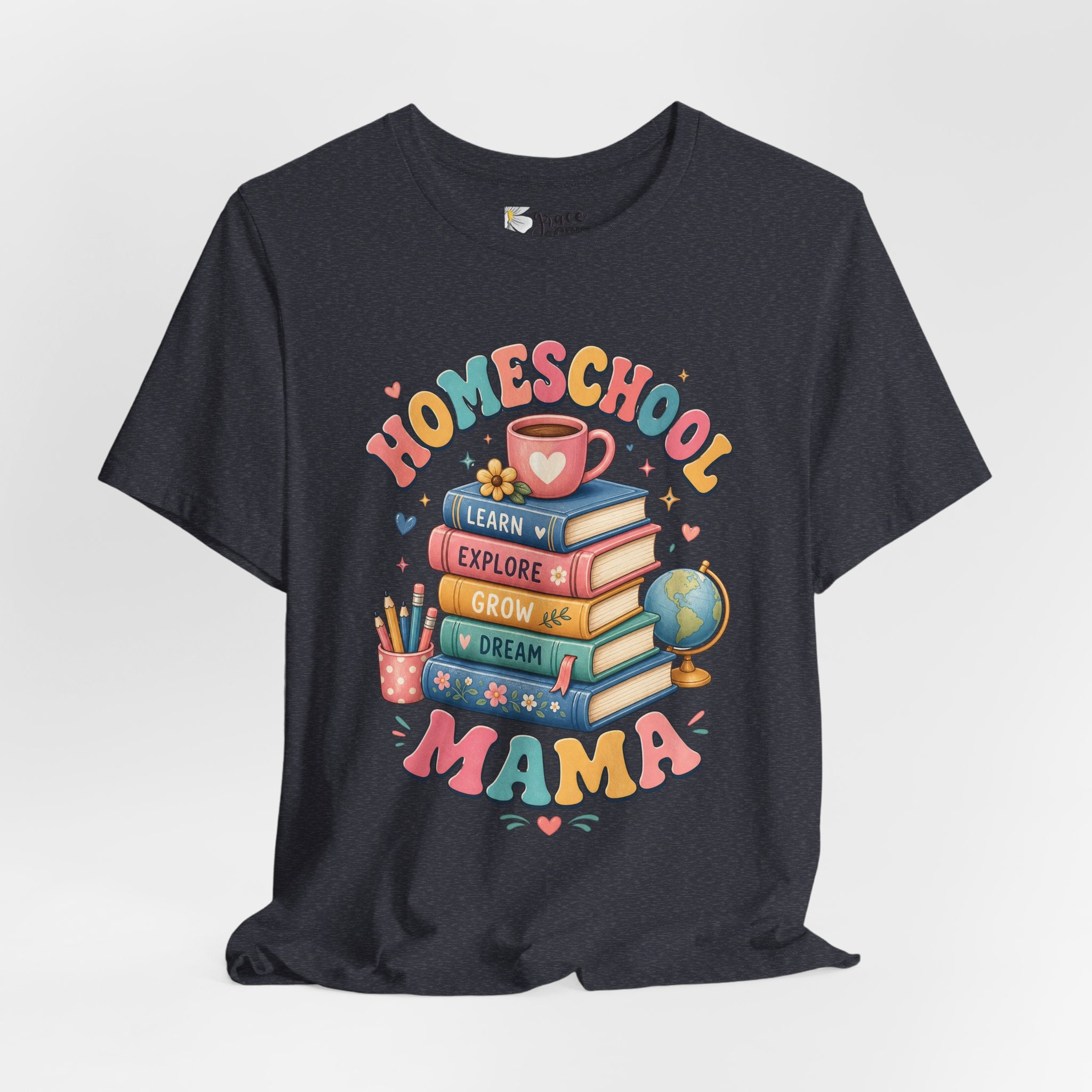Homeschool Mama T-Shirt – Colorful Stacked Books Design