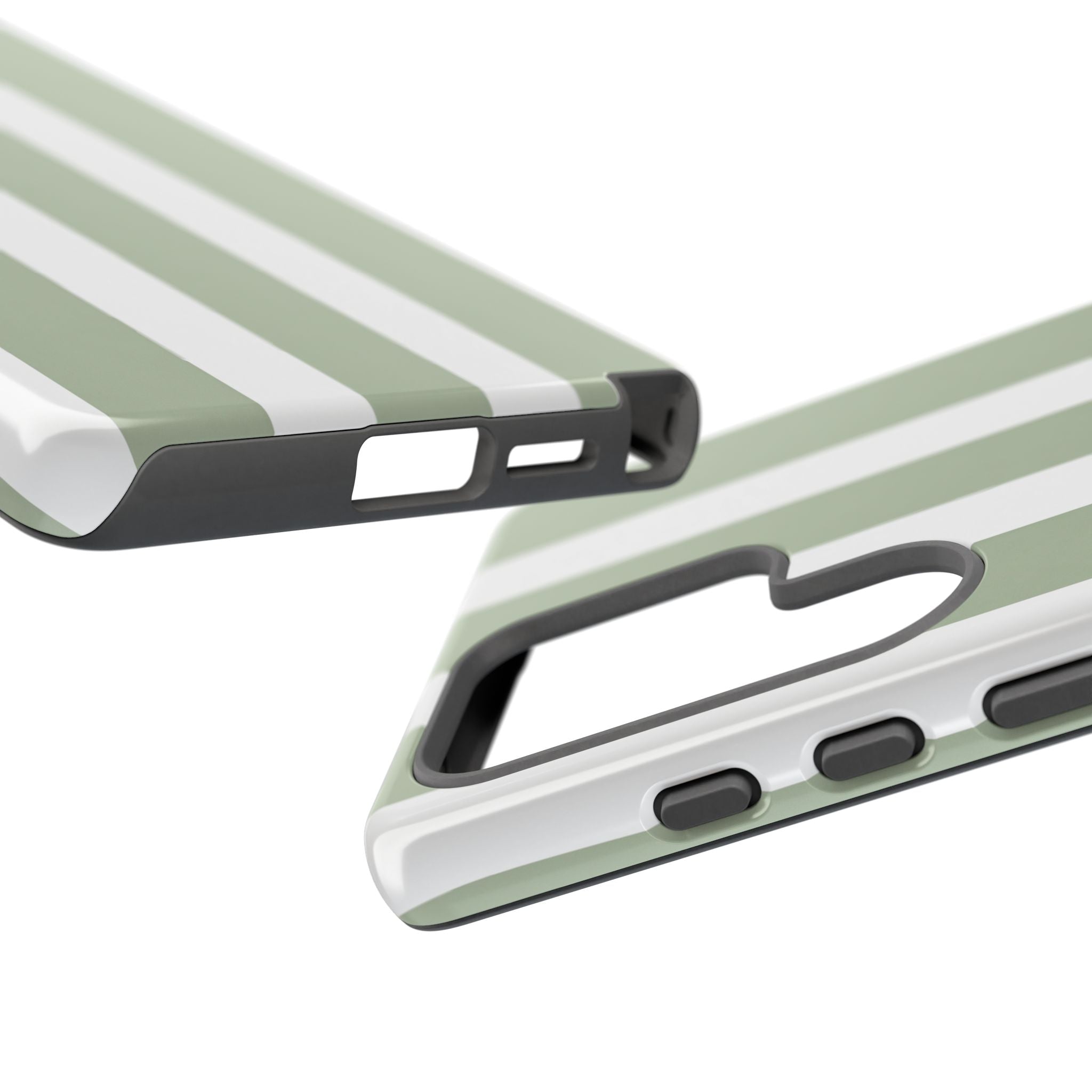 Striped Sage Tough Phone Case — Durable Green & White Vertical Stripe Phone Cover