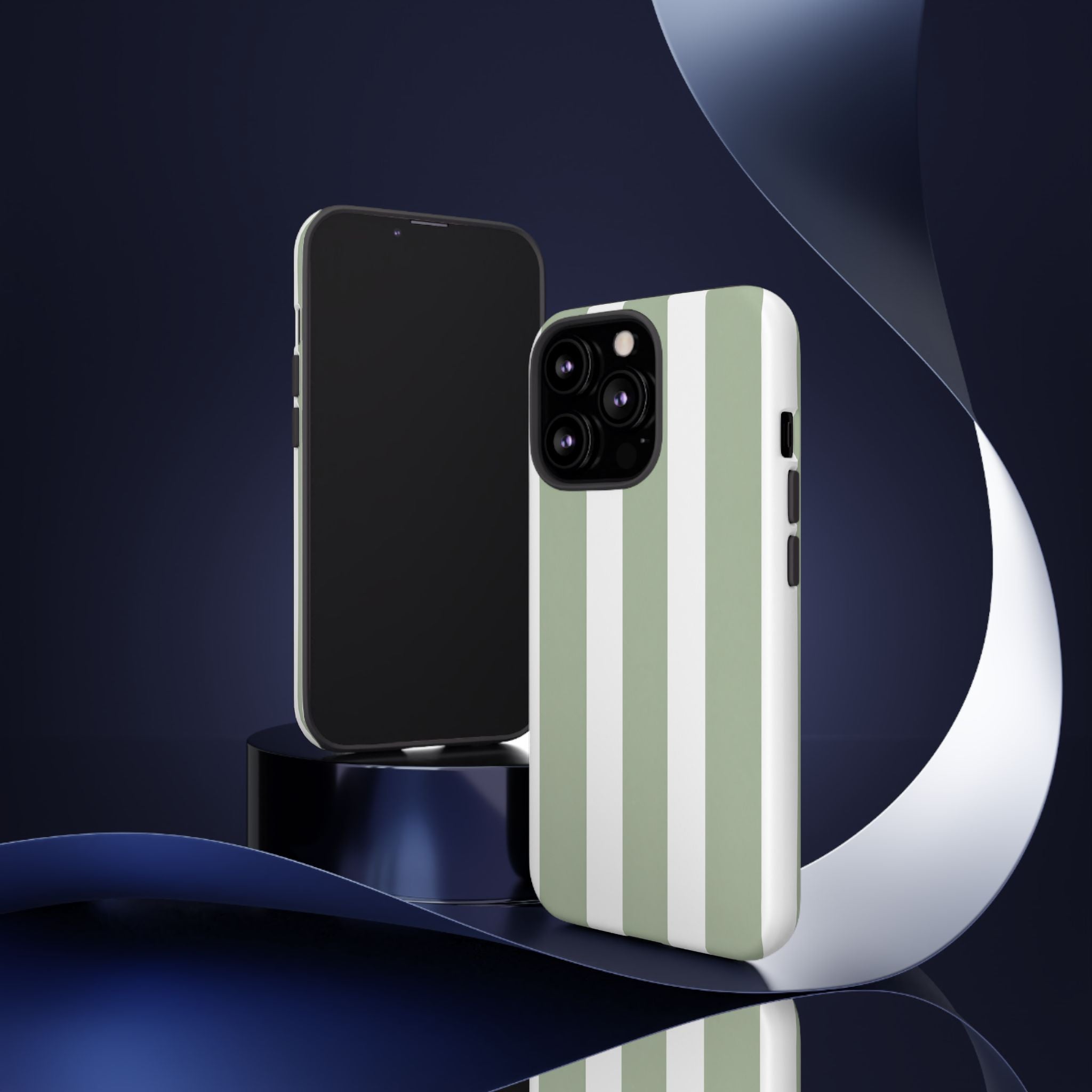 Striped Sage Tough Phone Case — Durable Green & White Vertical Stripe Phone Cover