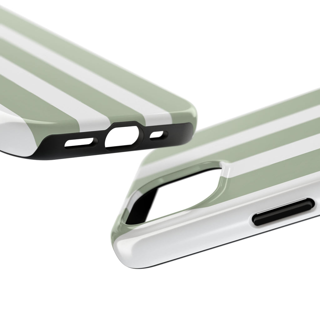 Sage & White Striped Tough Phone Case — Durable Protective Phone Cover