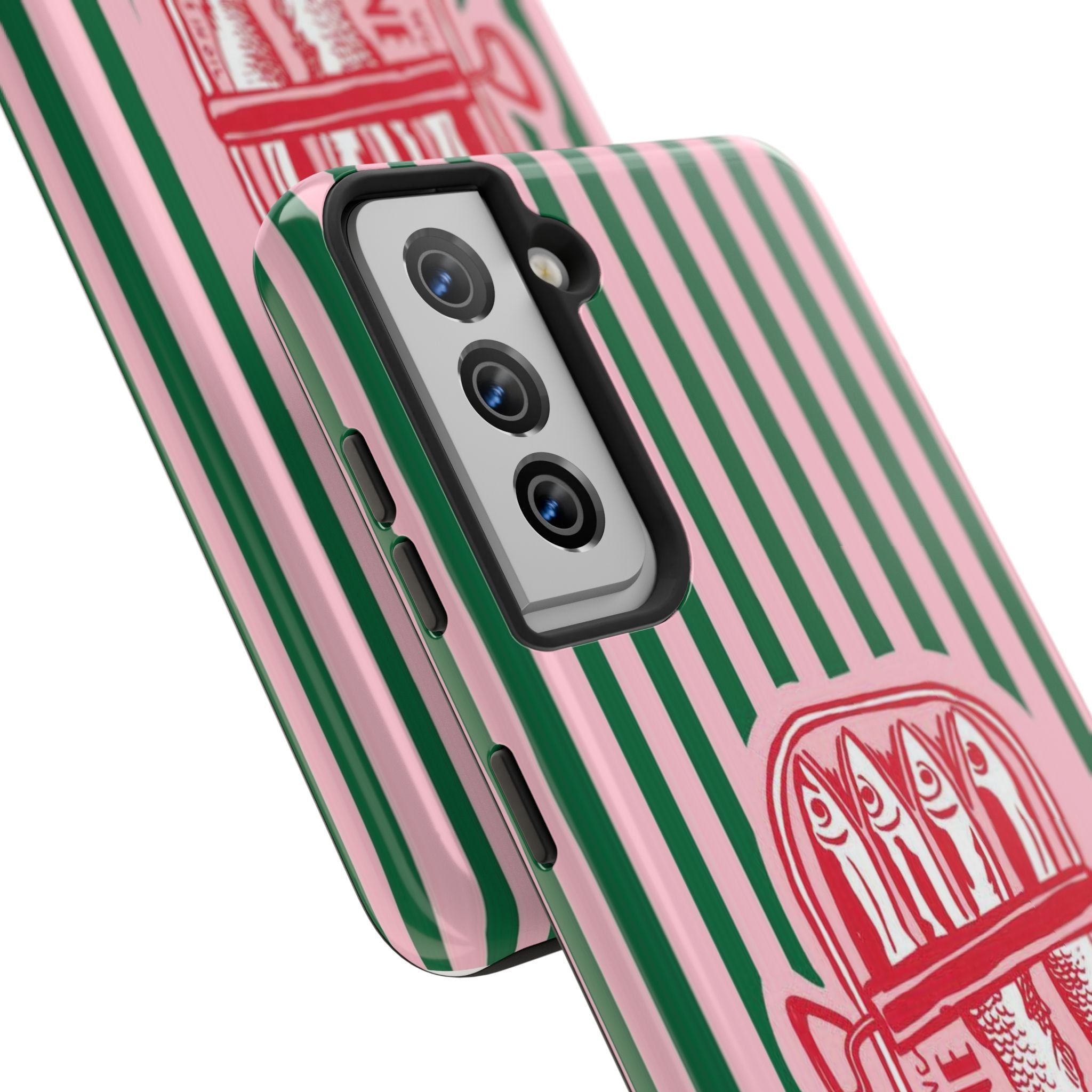 Sardine Stripes Tough Phone Case — Retro Pink & Green Protective Phone Cover