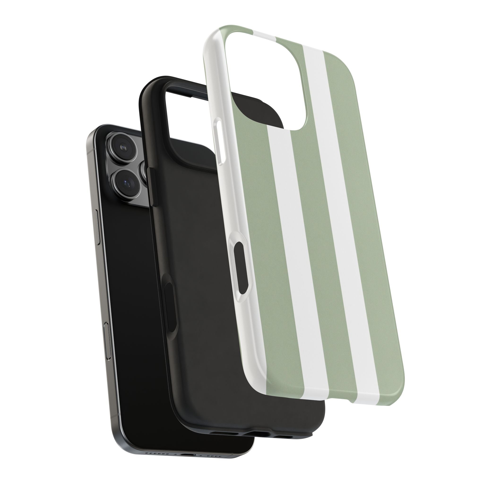 Sage & White Striped Tough Phone Case — Durable Protective Phone Cover