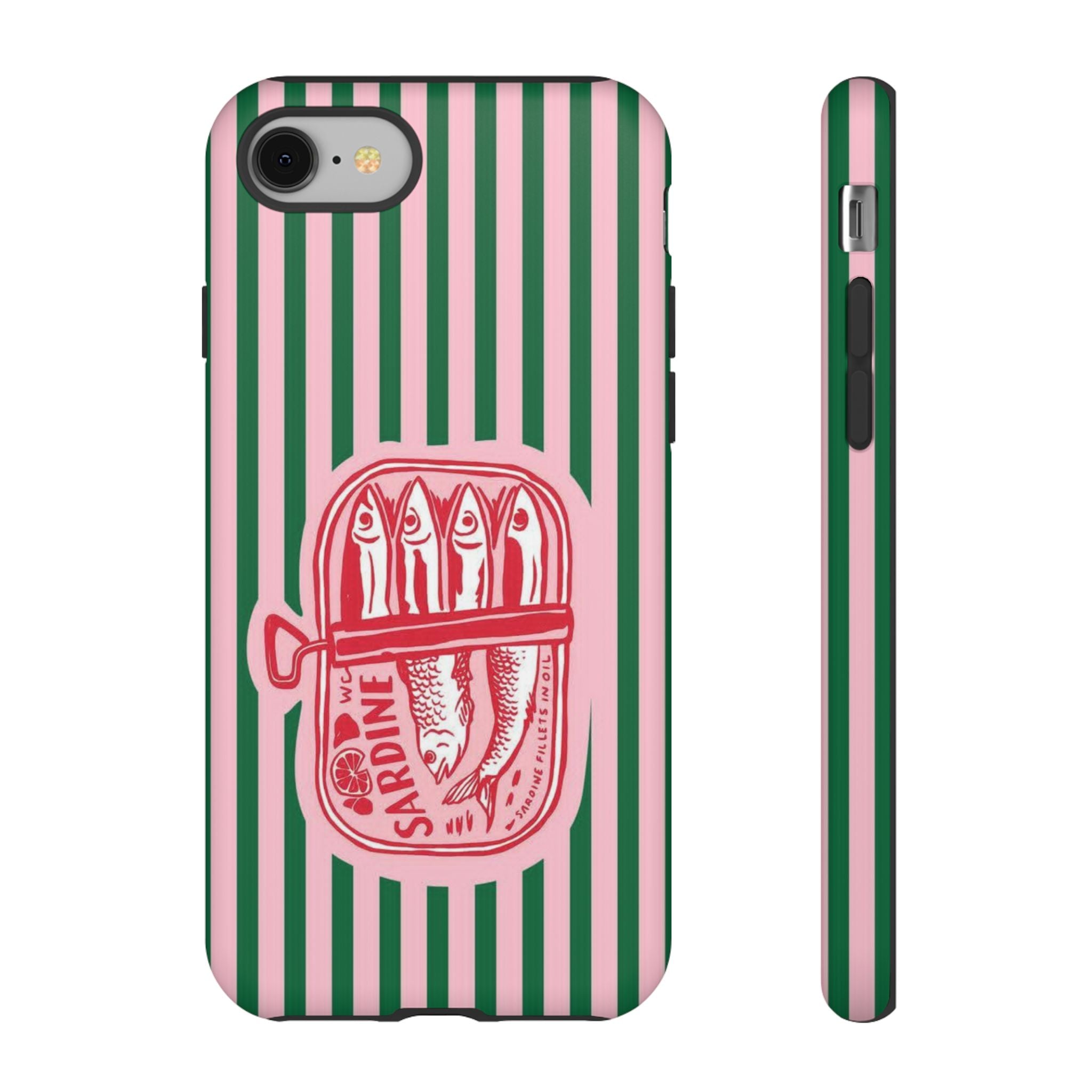Sardine Stripe Phone Case — Retro Pink & Green Nautical Protection