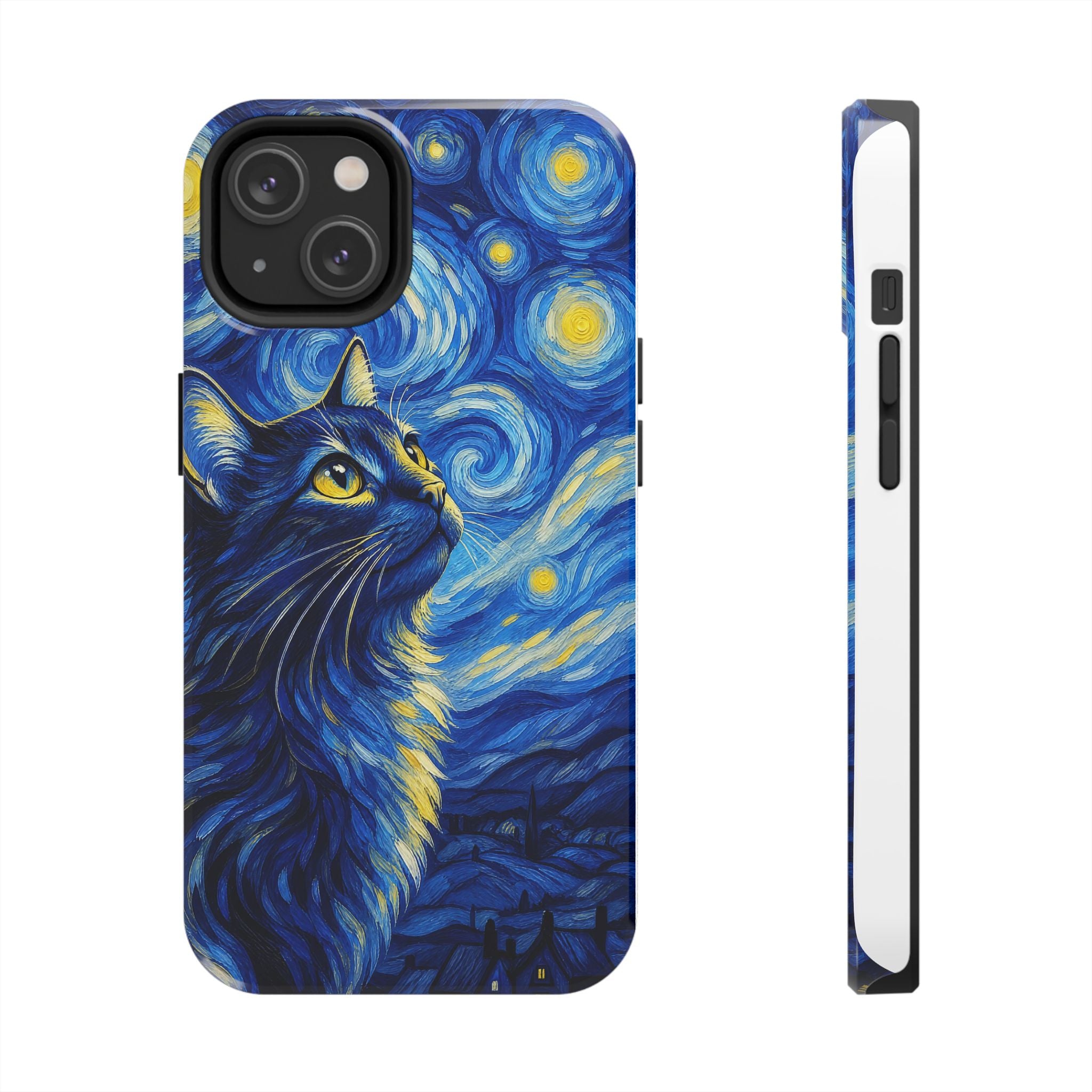 Starry Night Cat Tough Phone Case — Van Gogh Style Galaxy Kitten Protective Cover