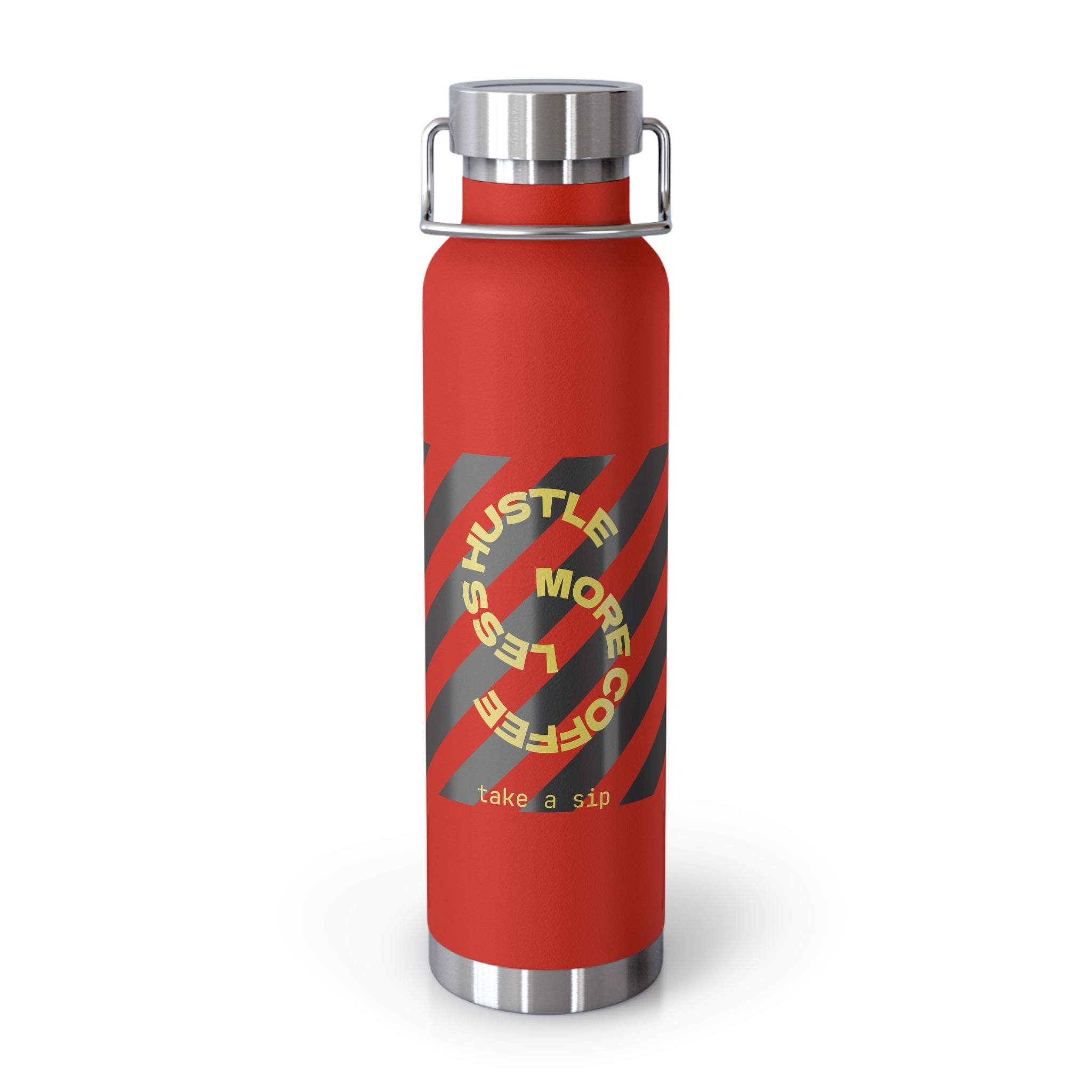 22oz Vacuum Water Bottle — Striped ‘Coffee, Hustle, More’ Insulated Stainless Flask