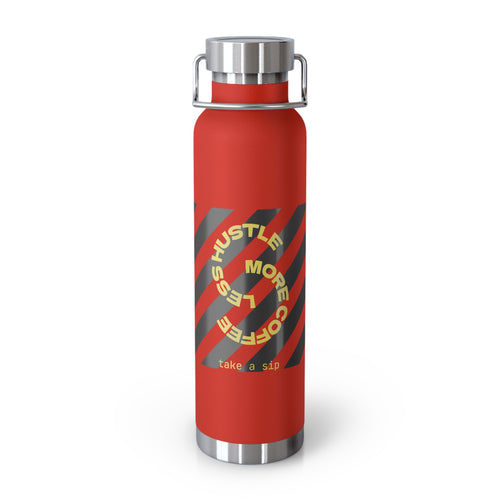 22oz Vacuum Water Bottle — Striped ‘Coffee, Hustle, More’ Insulated Stainless Flask