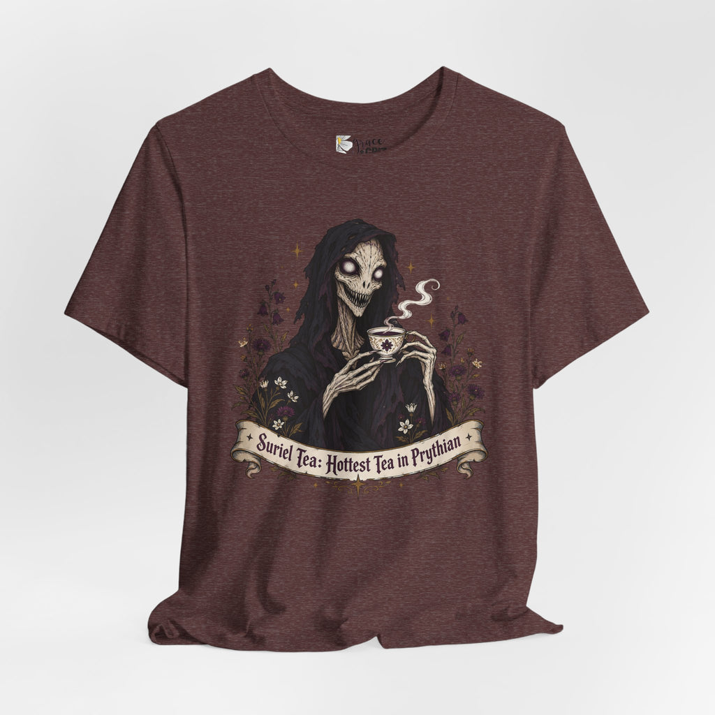 Gothic Reaper Tea T-Shirt — "Sorrel Tea: Hottest Tea in Purgatorium" Graphic Tee
