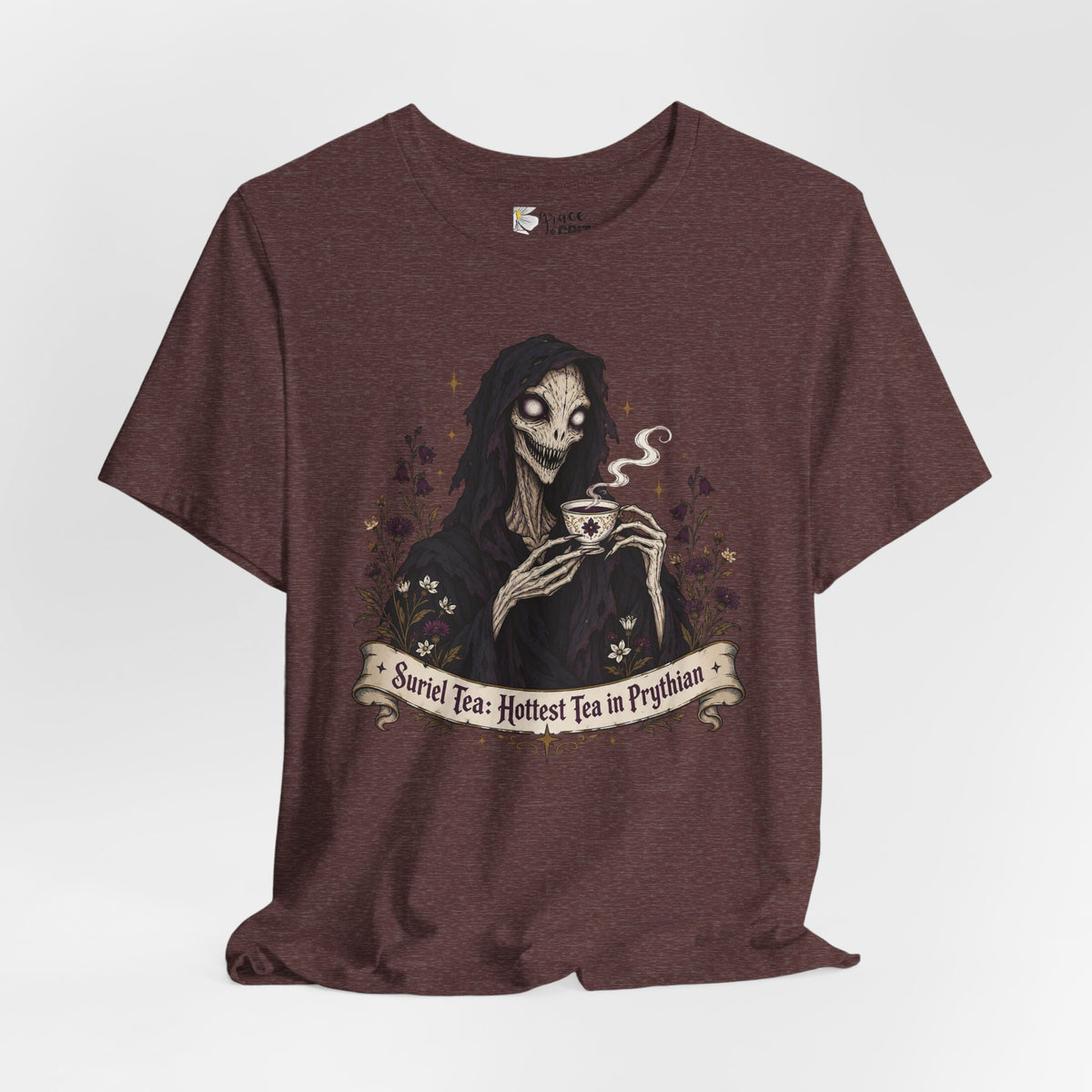 Gothic Reaper Tea T-Shirt — "Sorrel Tea: Hottest Tea in Purgatorium" Graphic Tee