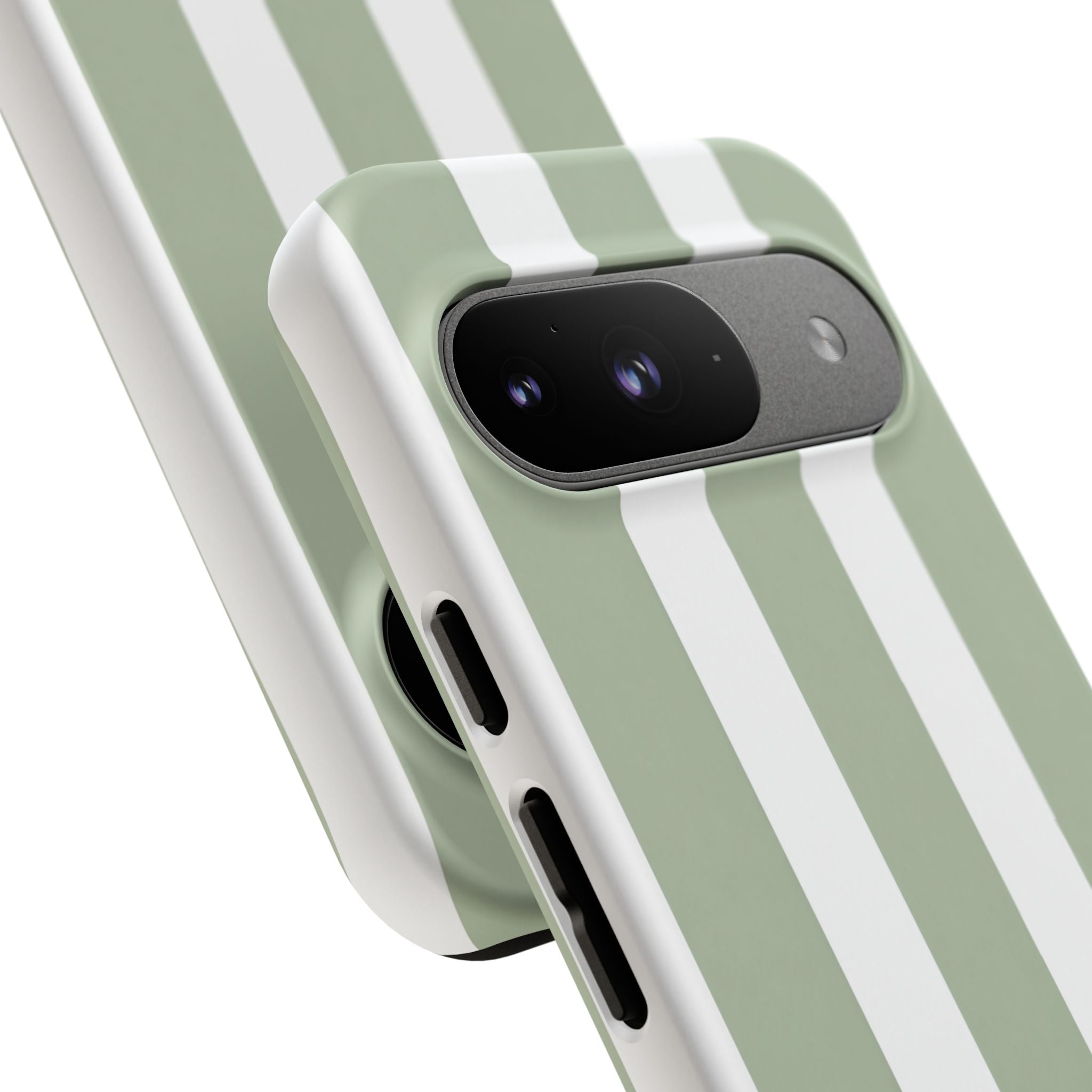 Striped Sage Tough Phone Case — Durable Green & White Vertical Stripe Phone Cover